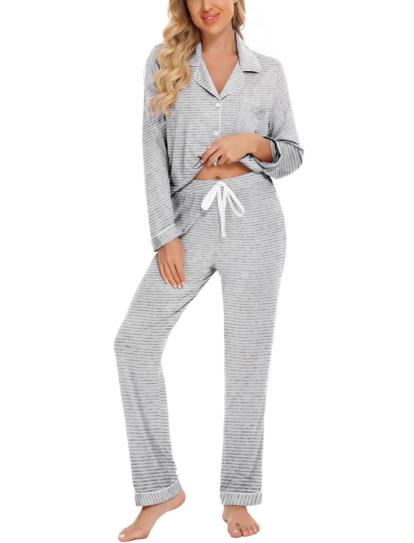 Leikar Button Up Pajamas For Women Long Sleeve Viscose Soft Pjs Lounge