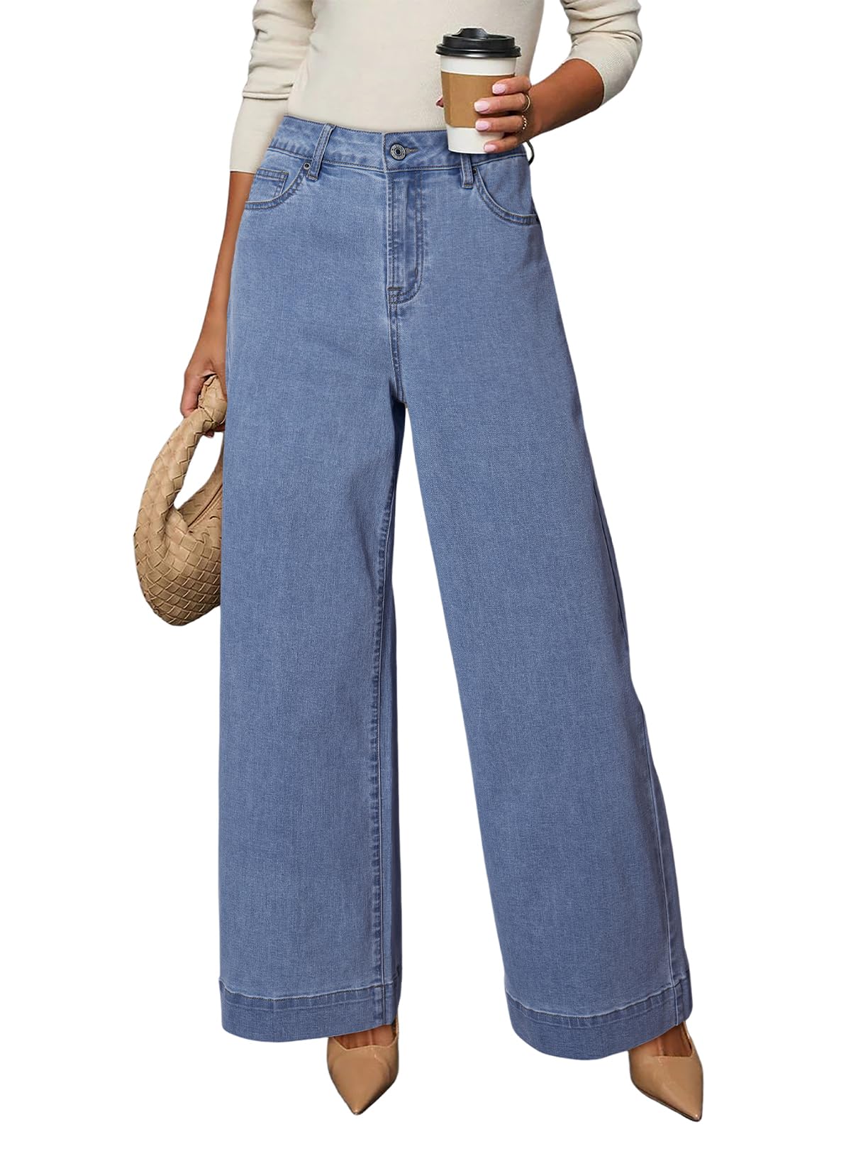 Dokotoo Women's Casual High Waisted Jeans Stretch Wide Leg Loose Denim Pant | Baggy Jeans Women, Stretchy Straight Leg Pants, High Waisted Jeans for Women, Loose Fit, Casual Wear