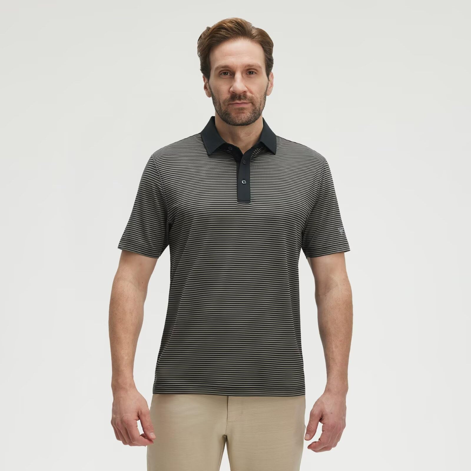 M MAELREG Golf Shirts for Men Moisture Wicking Dry Fit Striped Polo Performance Sport Mens Polo Shirts Short Sleeve