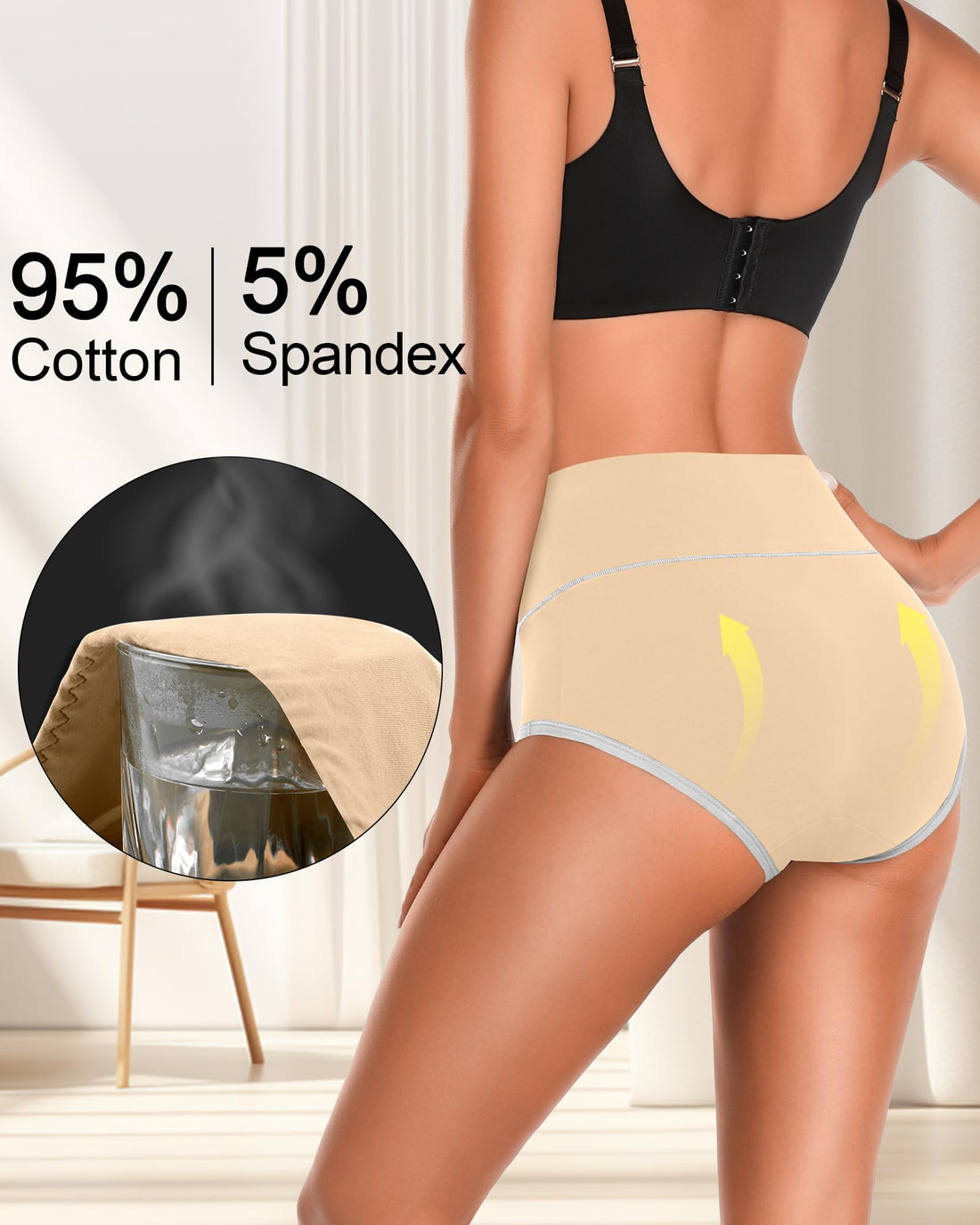 ASIMOON Tummy Control High Waisted Underwear for Women Cotton Plus Size Full Coverage Panties Ladies Briefs
