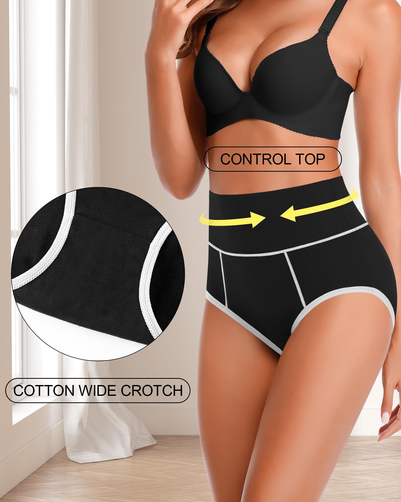 ASIMOON Tummy Control High Waisted Underwear for Women Cotton Plus Size Full Coverage Panties Ladies Briefs