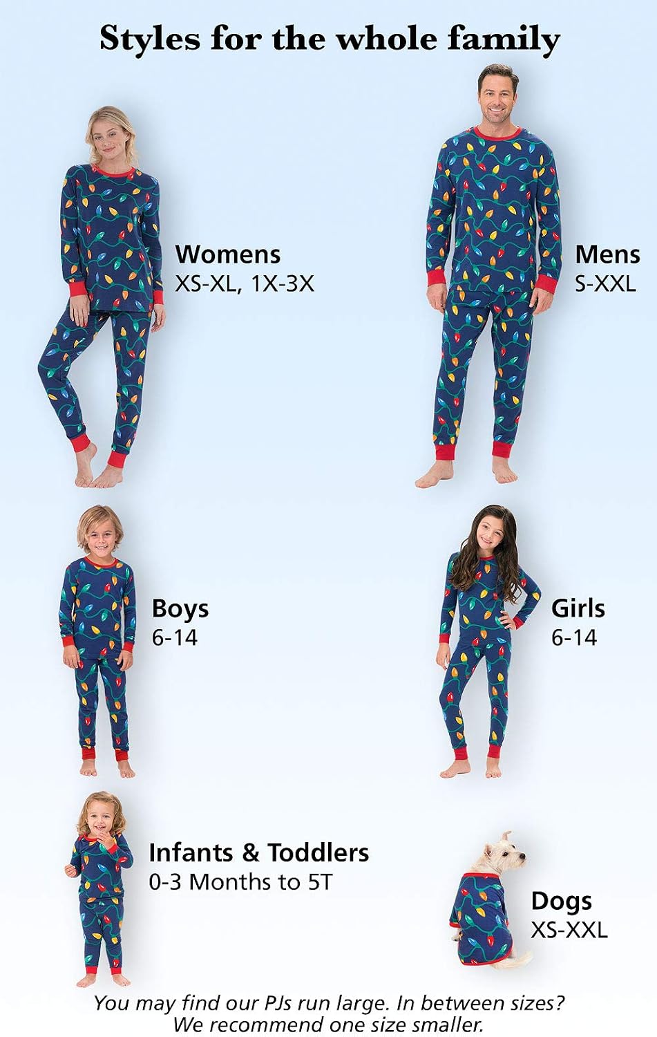 PajamaGram Matching Christmas PJs for Family, Christmas Lights, Womens M / 8-10 Blue