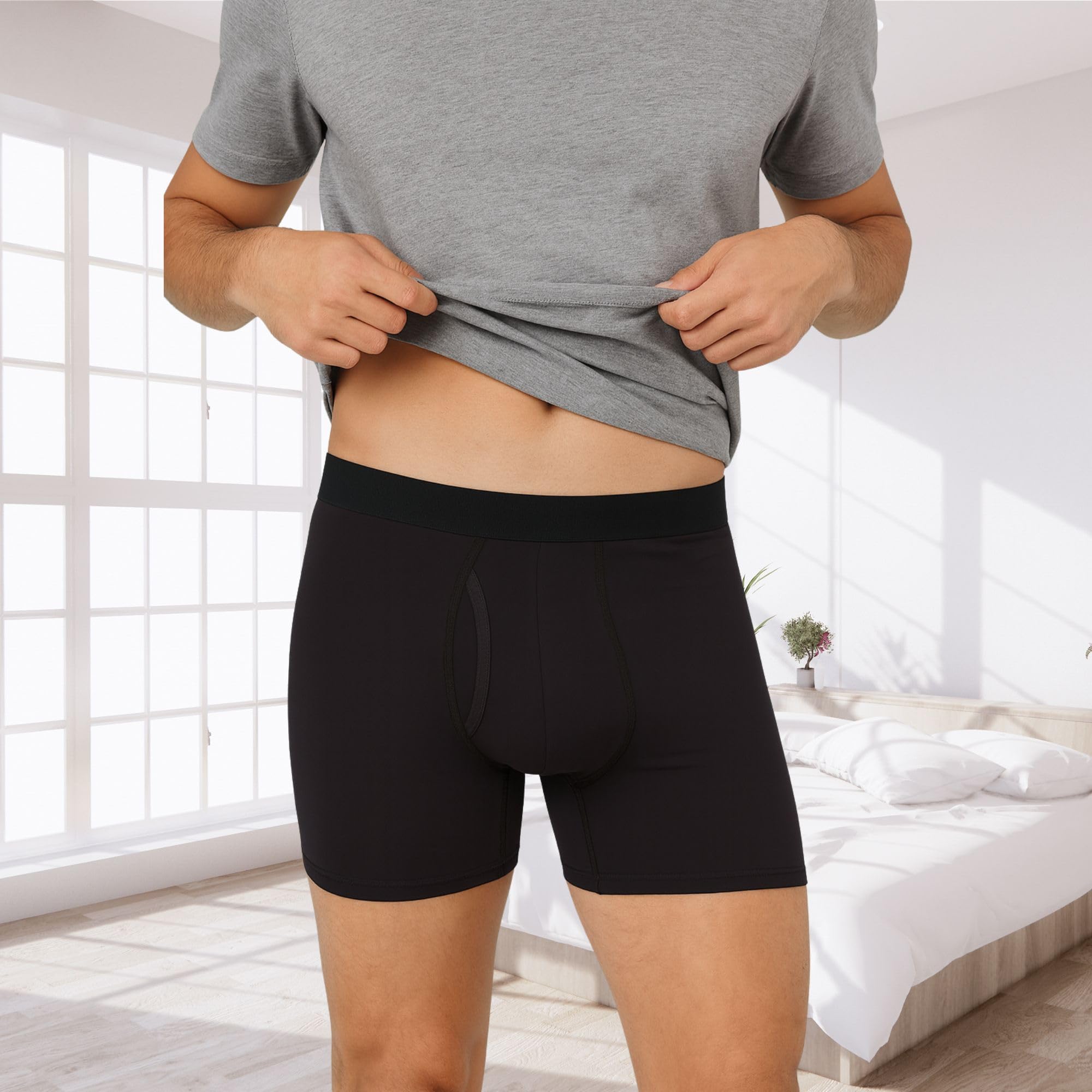 Mens Boxer Briefs, Pack of 4, Microfiber Moisture Wicking Tagless Underwear