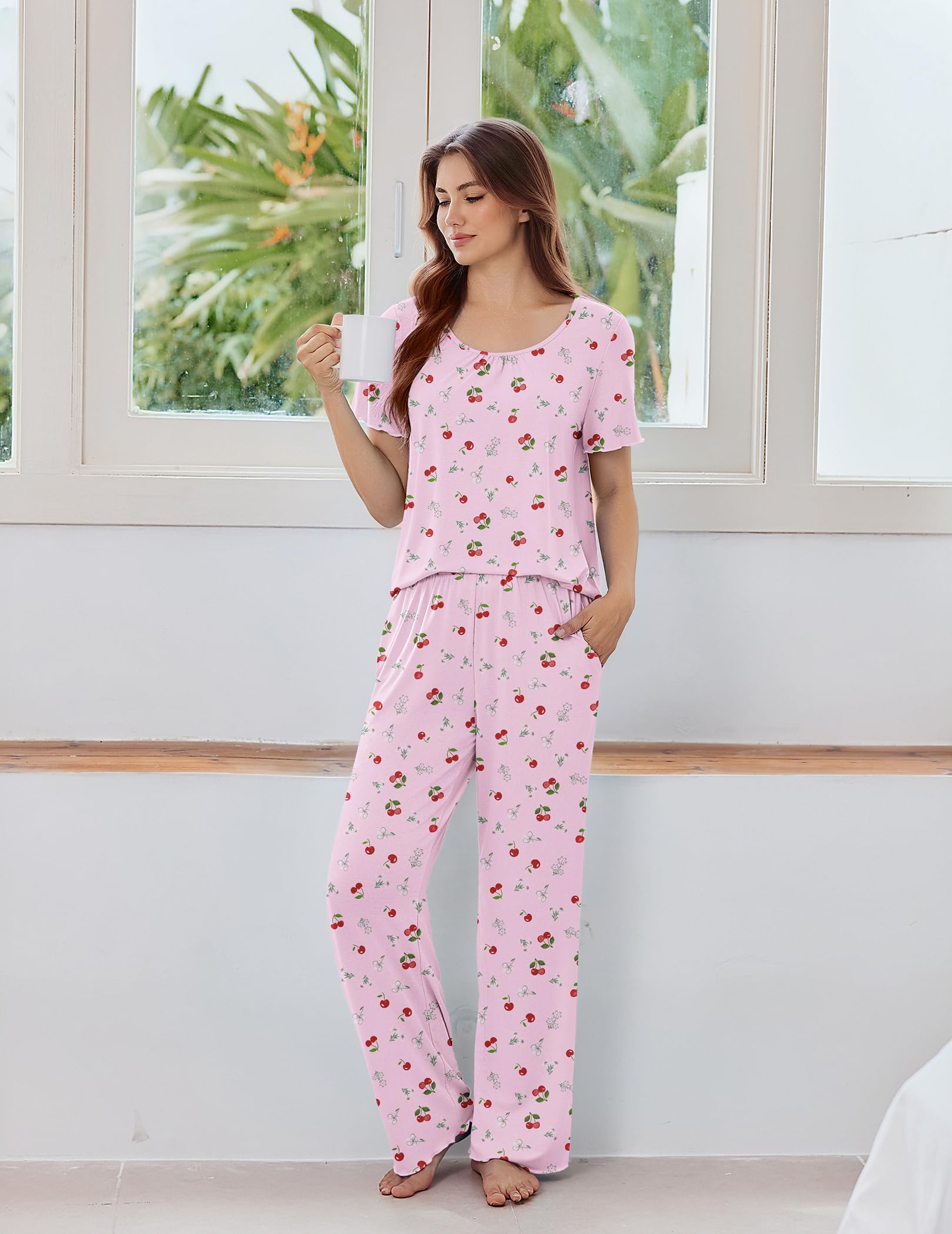 Ekouaer Womens Pajama Sets Viscose from Bamboo Top With Pants Lounge Set