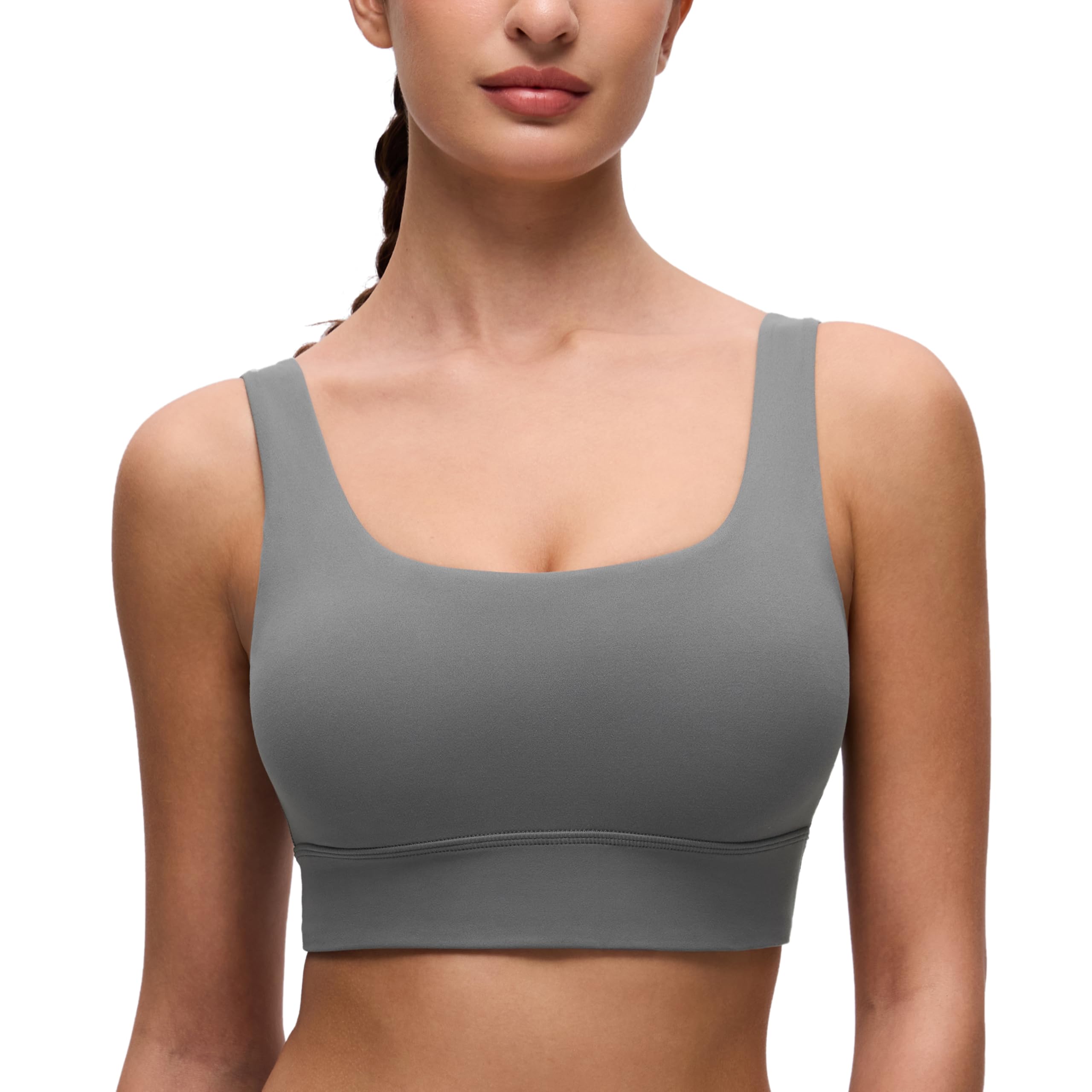 CRZ YOGA Butterluxe U Back Sports Bras | Light Support, Removable Pads, Yoga, Extremely Soft, Longline, Scoop Neck, Wide Straps, for Women