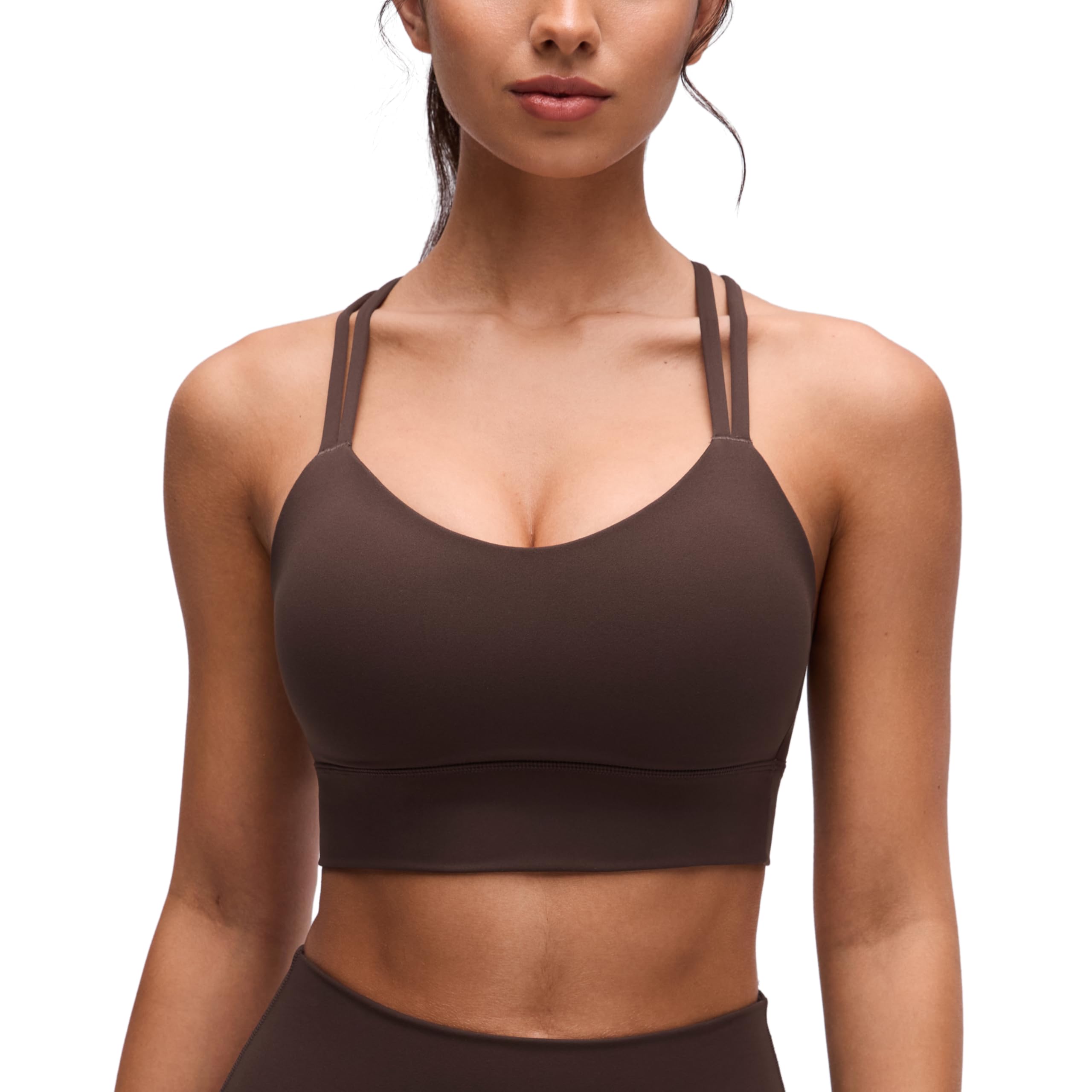 CRZ YOGA Softness Mold Butterluxe Sports Bras | Molded Cup, Light Support, Yoga, Extremely Soft, Longline, Strappy Back, Scoop Neck, for Women