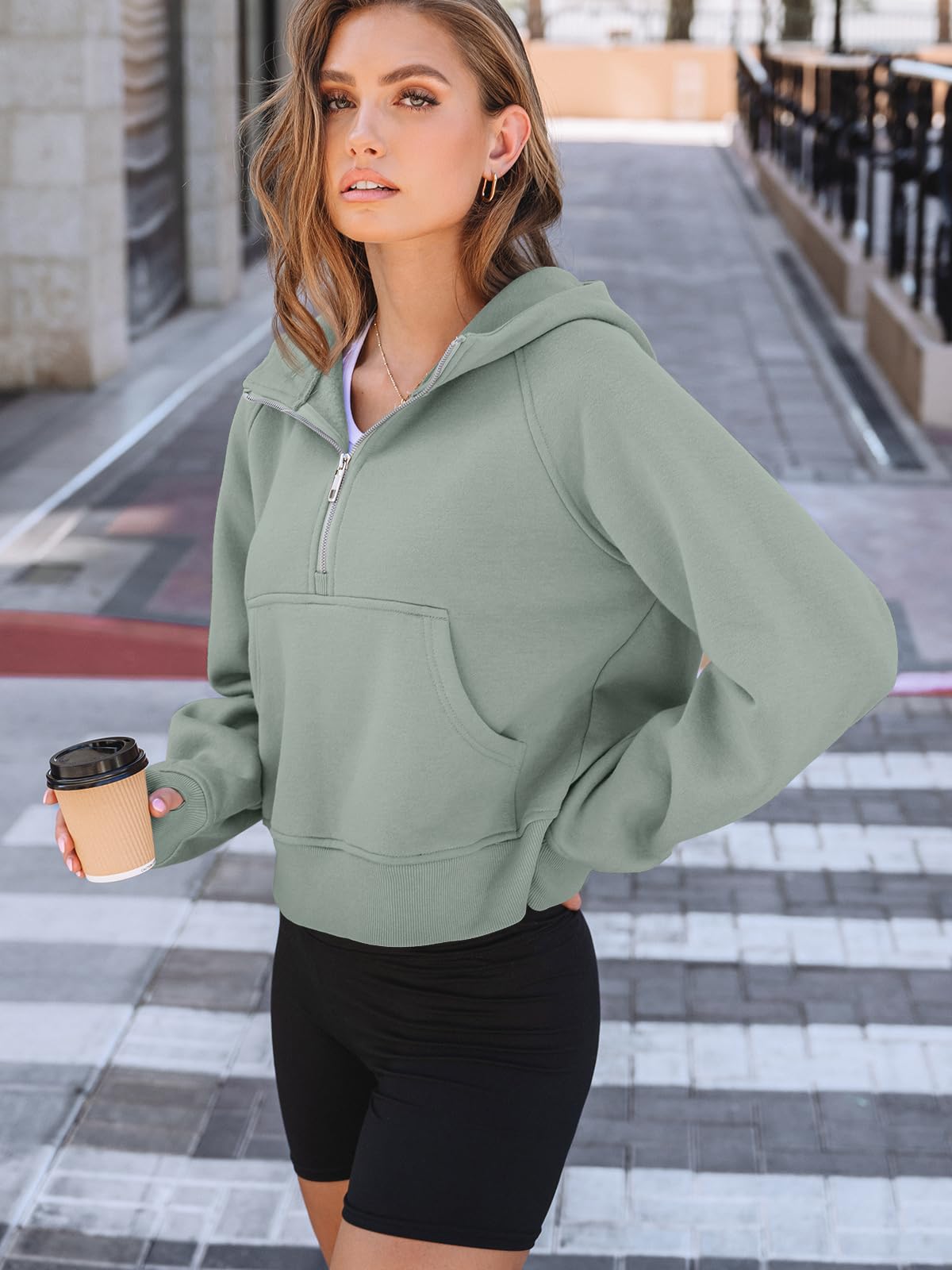 AUTOMET Womens Hoodies Half Zip Up Casual Comfort Fall Clothes 2026 | Fleece lined, hooded, jackets with pockets, travel airport Outfits, y2k sweatshirts, cute loung wear, winter sweaters