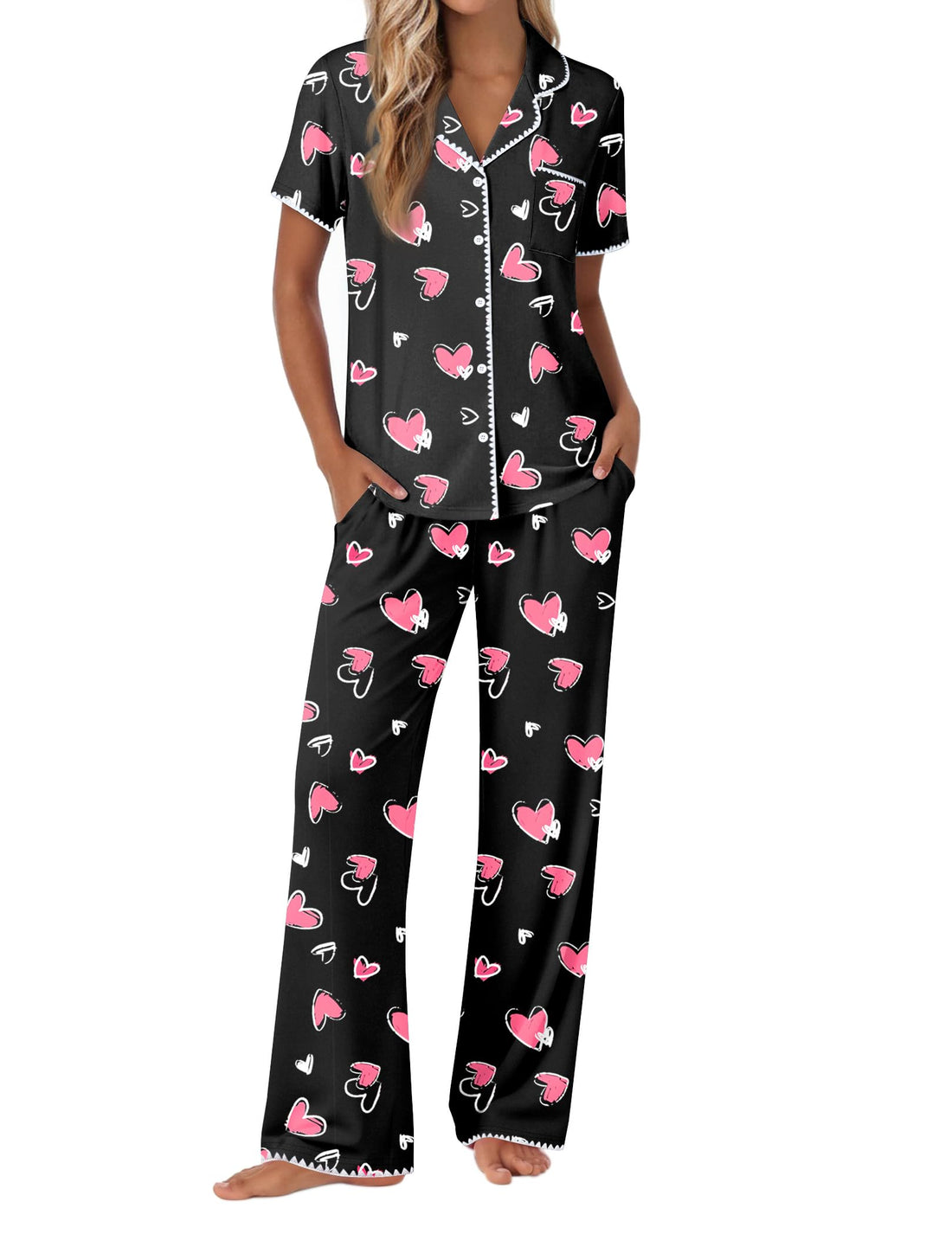 Ekouaer Pajamas for Women Set Button Up Soft Pjs Short Sleeve Lounge Sets
