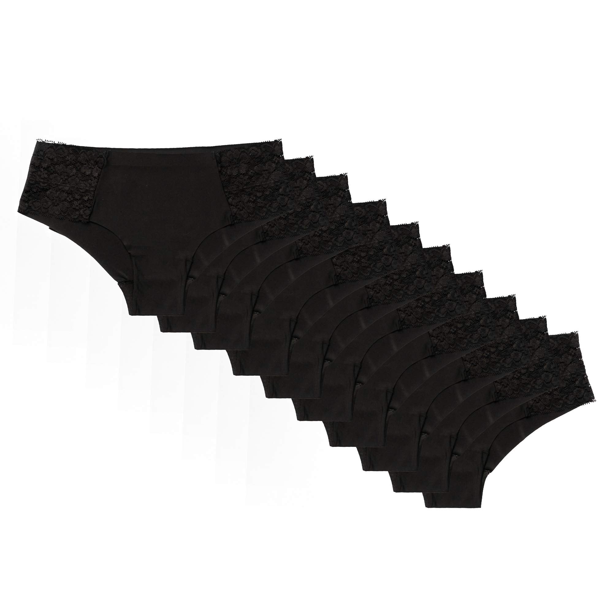 Pretty Sweet Intimates Women’s Seamless Cheeky Bikini Underwear, Pack of 10- Laser Cut, No Show Cheeky Panties with Lace