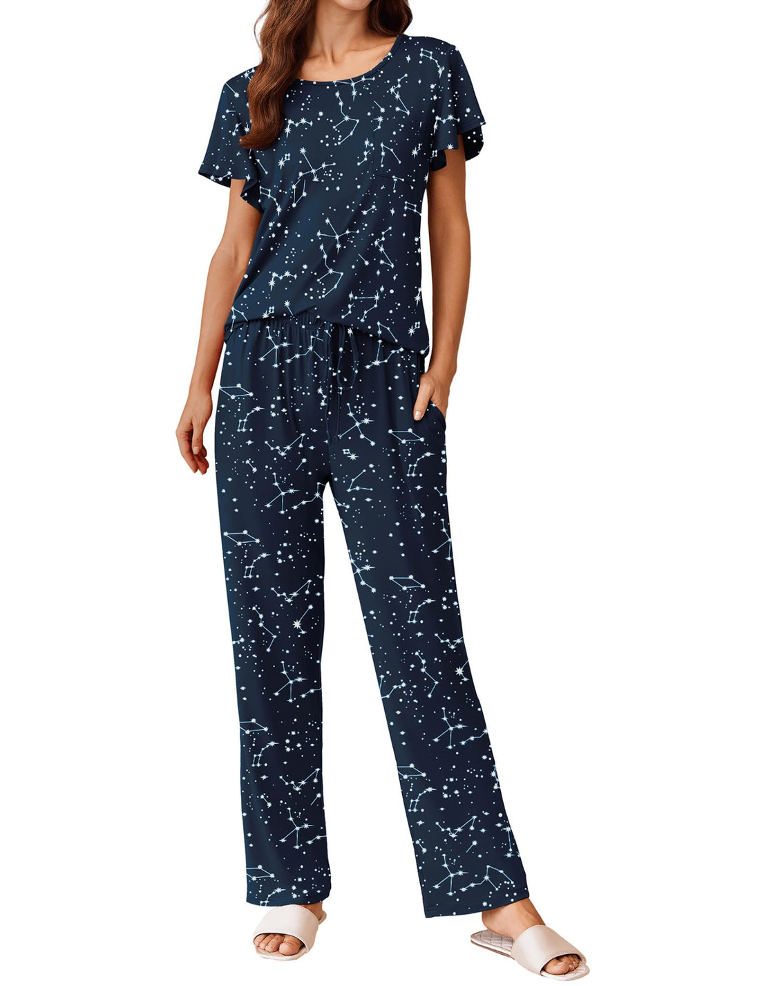 Ekouaer Pajamas for Women Set 2 Piece Comfy Loungewear, Lightweight Pjs Sleepwear, Short Sleeve Top & Long Pants with Pockets