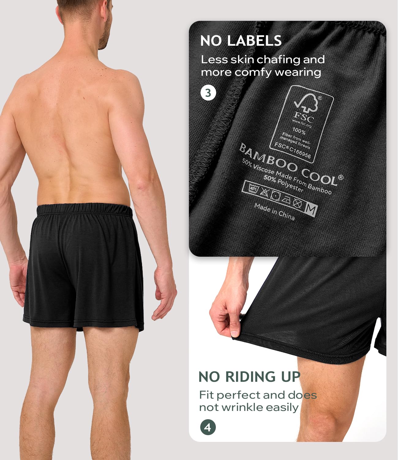 BAMBOO COOL Mens Boxers Durable Comfortable Boxer Shorts for Men Loose Ultra-Soft Men's Underwear (3 or 5 Pack)