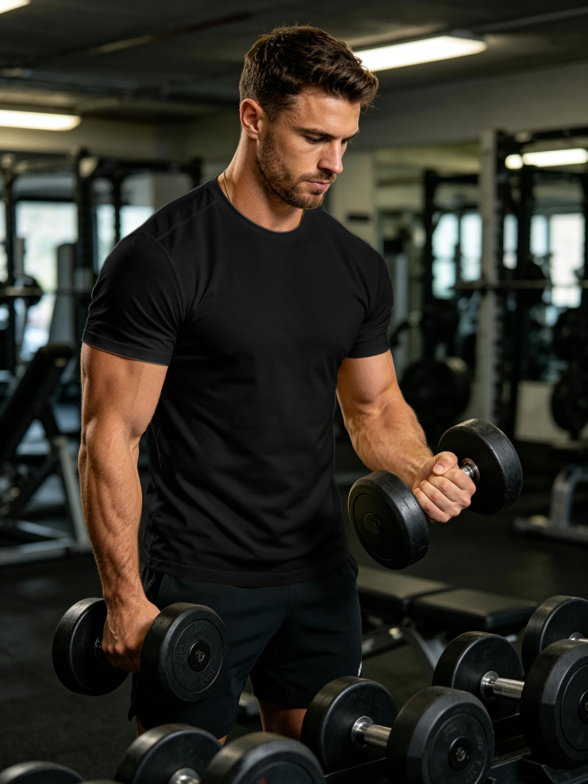 Workout Shirts Men Moisture Wicking Quick Dry Running Short Sleeve | Breathable high elasticity gym activewear tee durable lightweight athletic fit performance tshirt