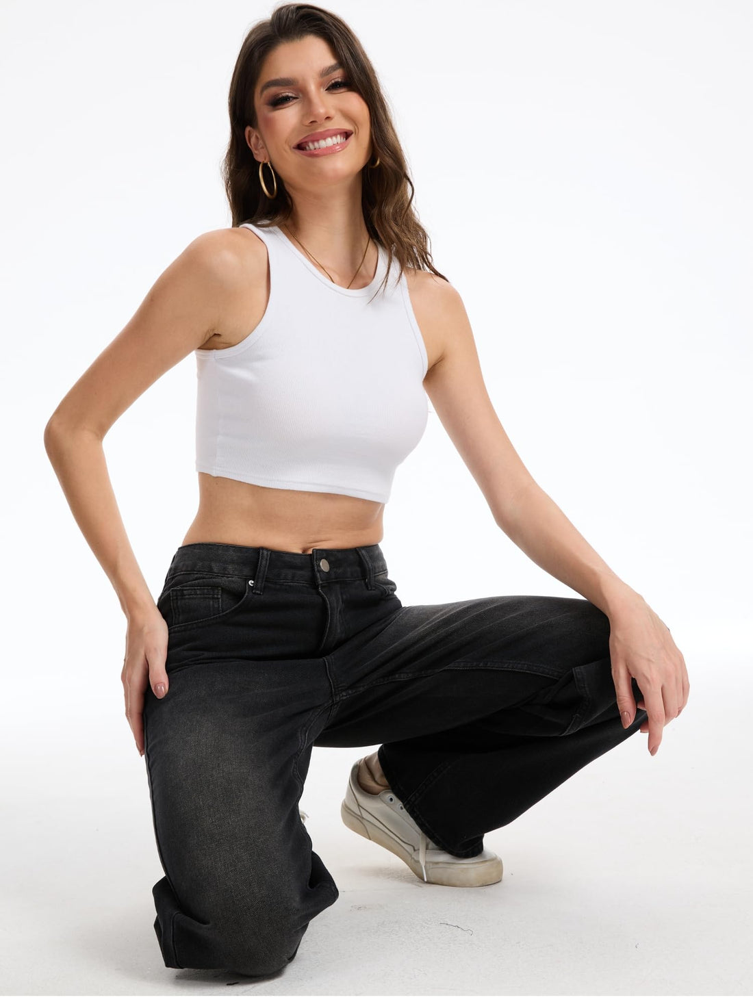 Straight Leg Jeans for Women Mid Waisted Casual Washed Vintage Loose Fit Boyfriend Jeans Denim Pants