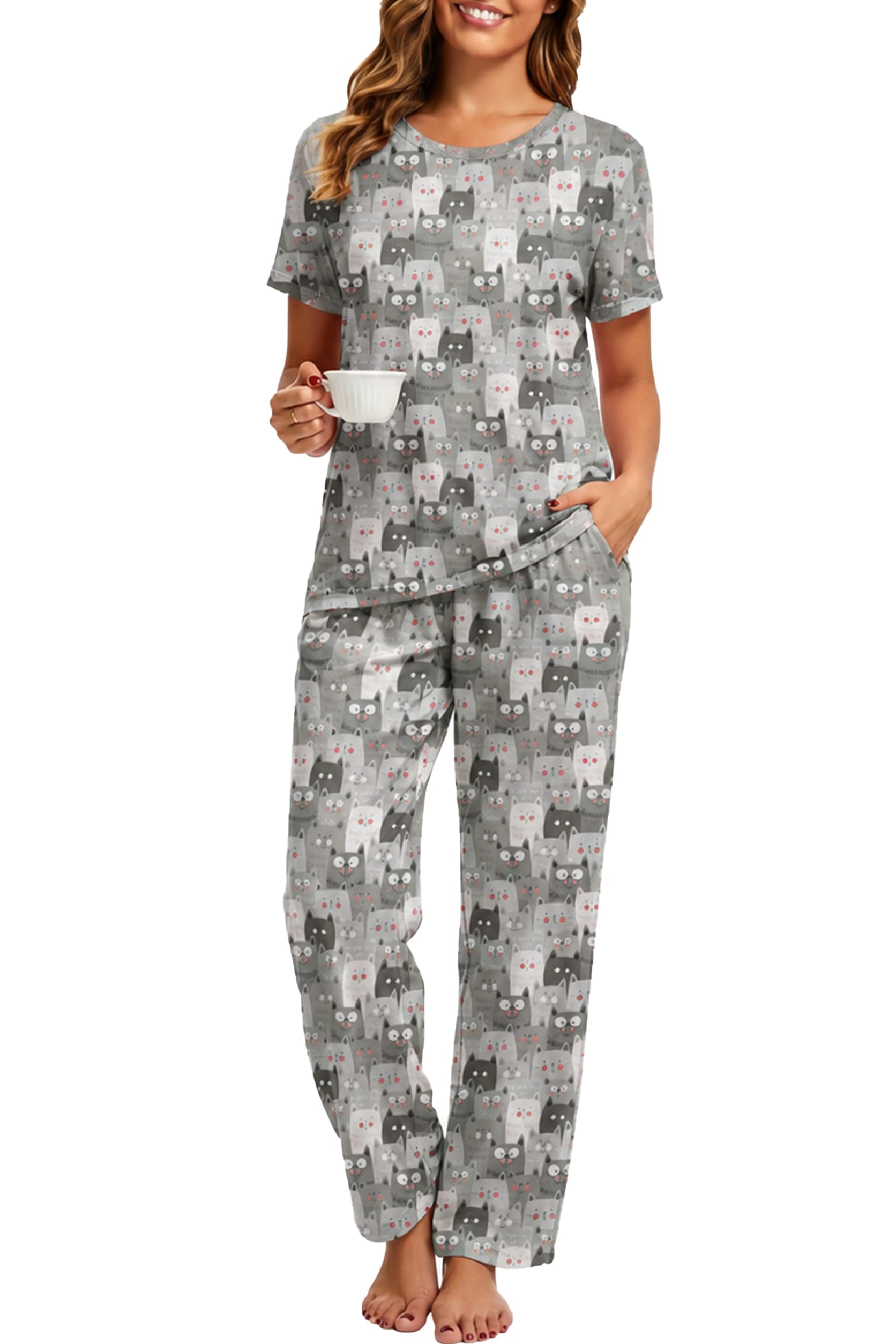2 Piece Pjs Set For Womens Pajamas Lounge Set Long Sleeve Joggers Pants Sleepwear with Pockets