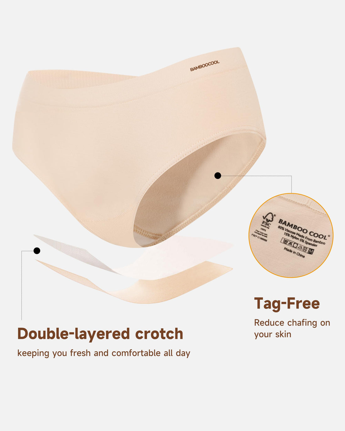 Women's Bamboo Seamless Bikini Panties Moisture-Wicking Stretchy Breathable Hipster Coverage Ladies Underwear 6-pack