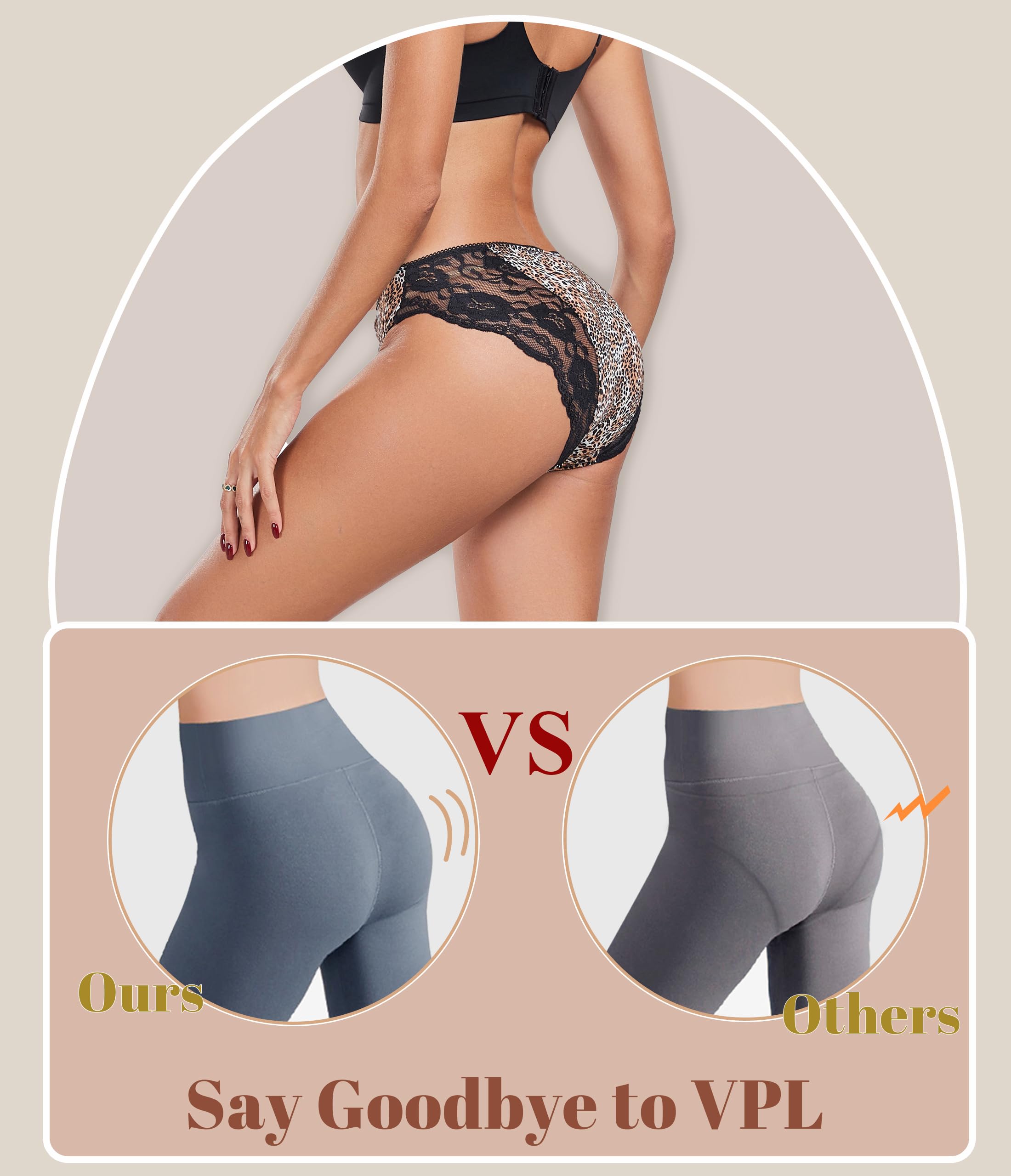ANLIQI Leopard Print Women Underwear Lace Bikini Panties Pack Comfy Sex Hipster Soft Smooth Animal Print Brief for Ladies