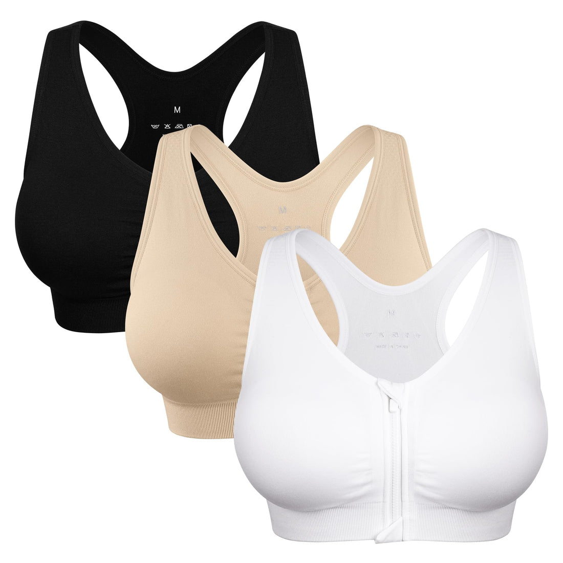 Women's Zip Front Sports Bra Wireless Post-Surgery Bra Workout Sports Bras | Zipper Front Closure, Surgical Mastectomy Bra, Post Op, Compression, Comfort, Medium Support, Active, Yoga, Removable Pads