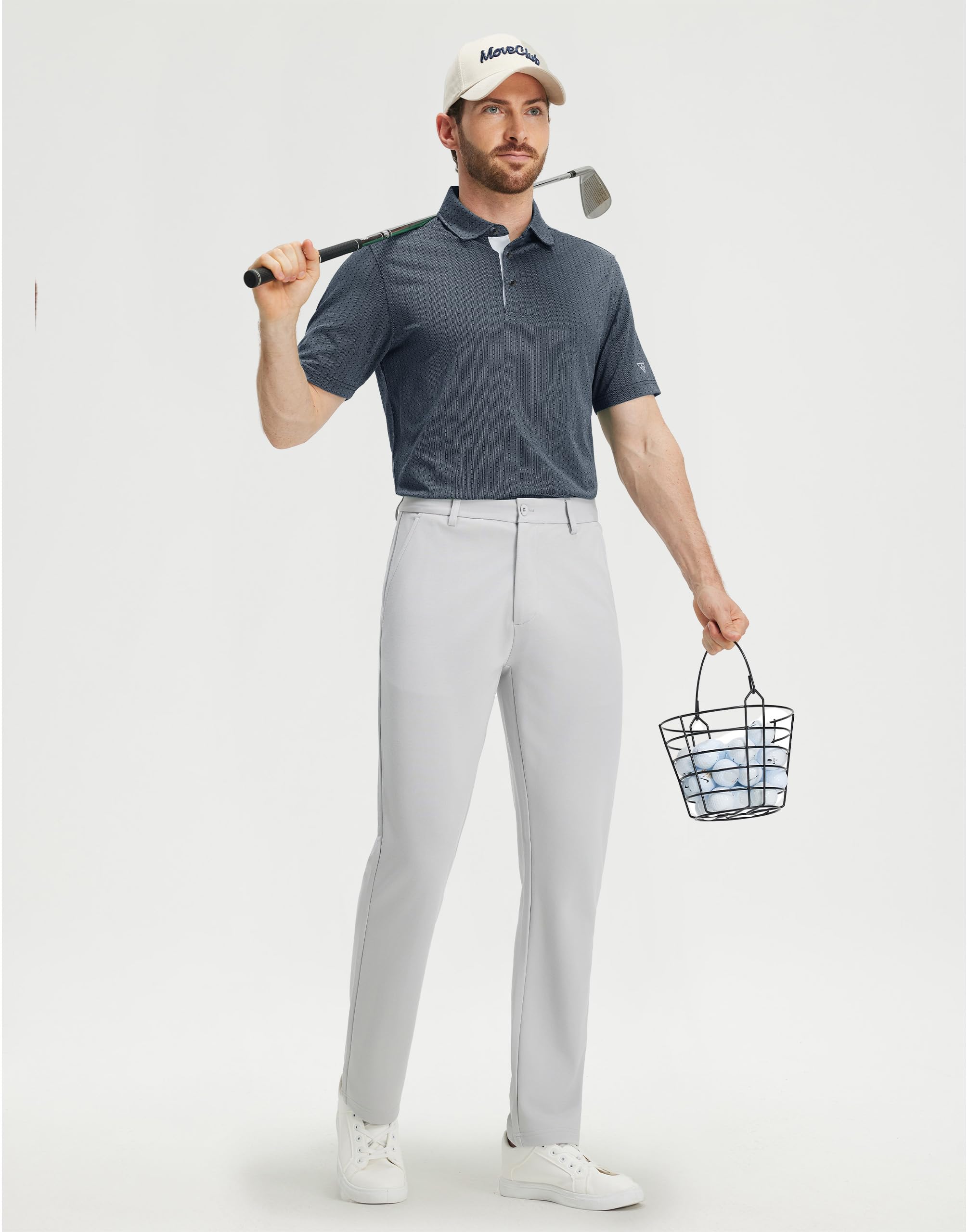 M MAELREG Mens Golf Polo Shirts Jacquard Ribbed Collar Performance Moisture Wicking Dry Fit Short Sleeve Golf Shirts for Men