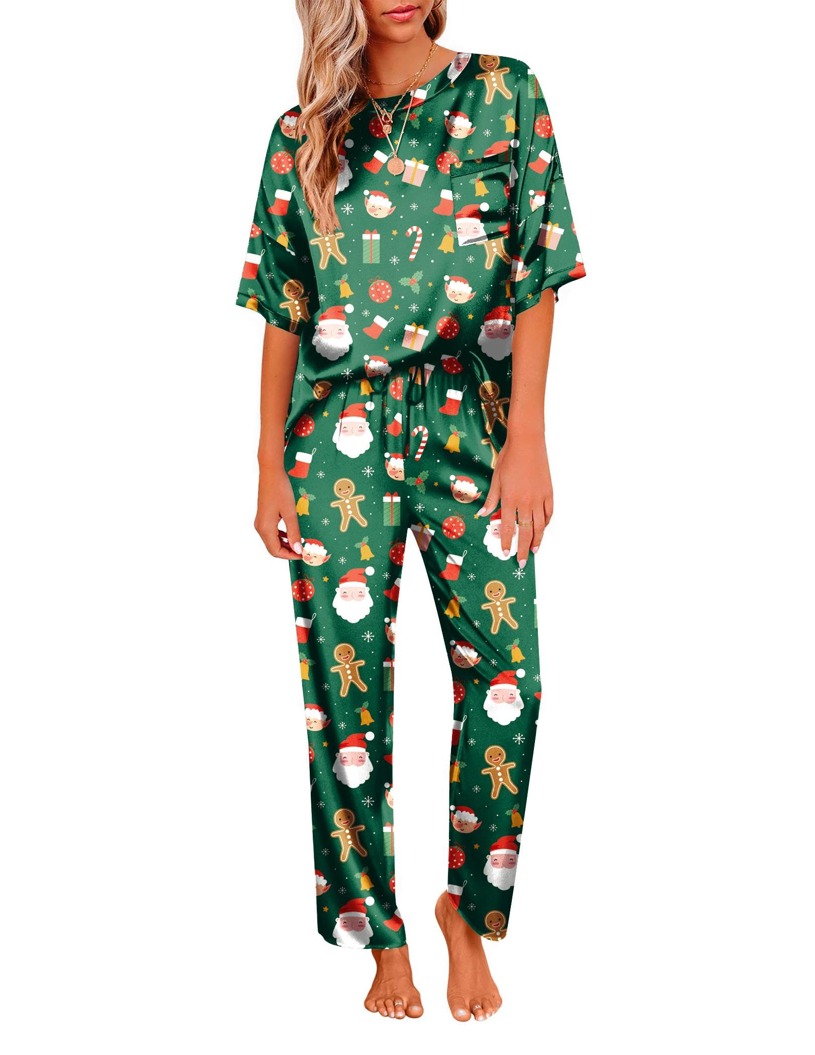 Ekouaer Pajamas for Women Set Silky Satin 2 Piece Lounge Sets with Pockets