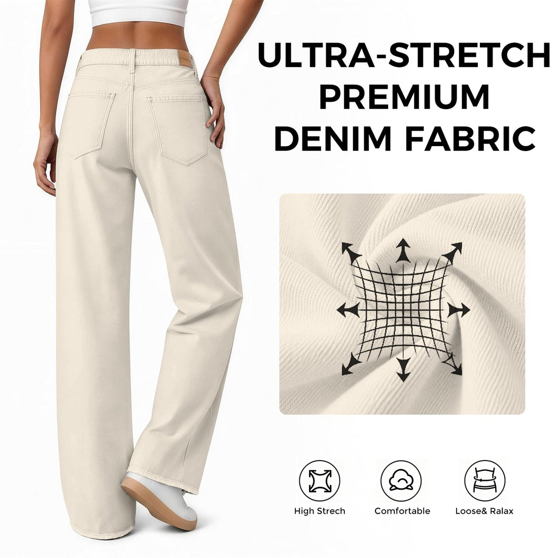 Women's Wide Leg Jeans High Waisted Baggy Straight Leg Loose Stretchy Casual Denim Pants