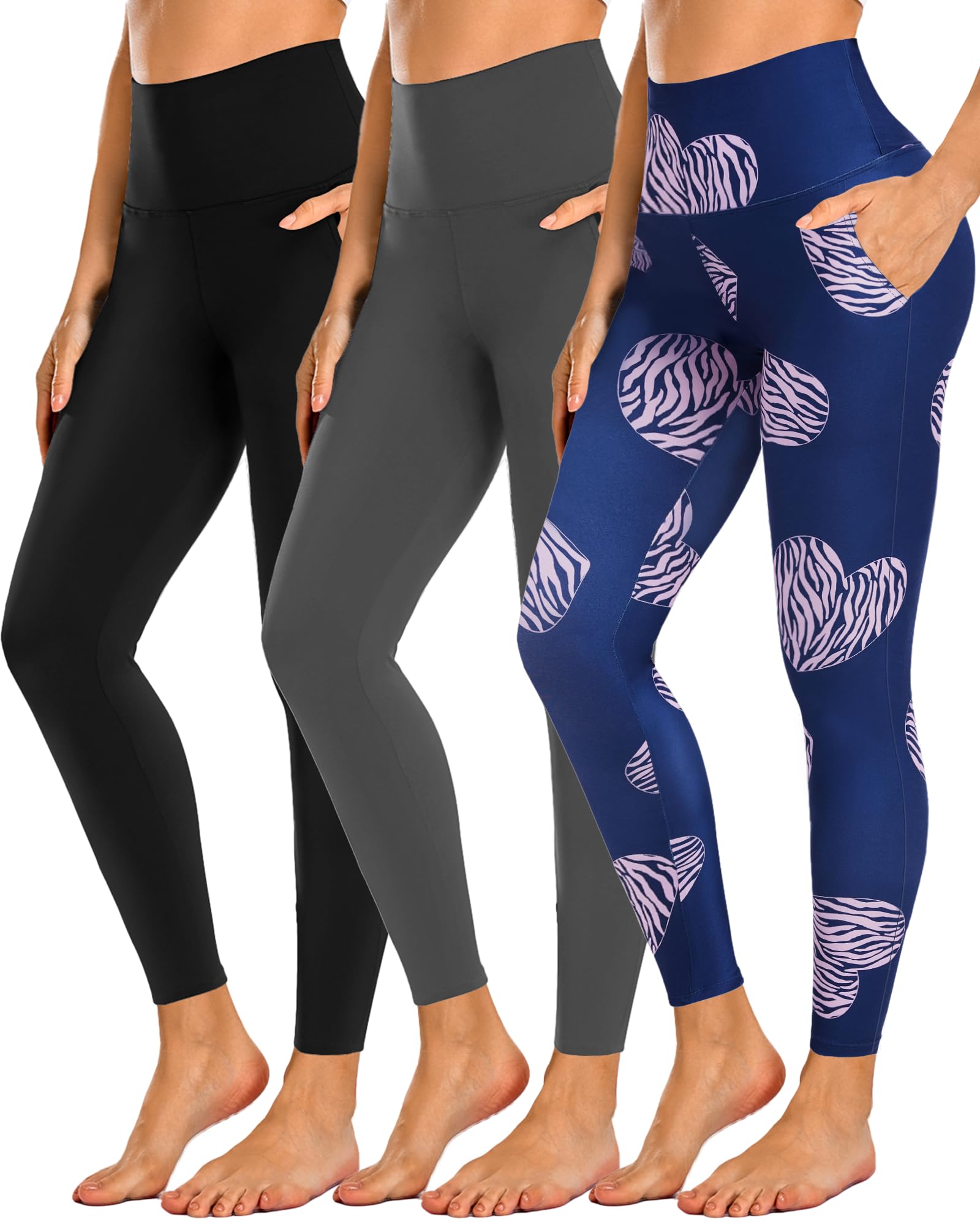 NEW YOUNG 3 Pack Leggings with Pockets for Women,High Waisted Tummy Control Workout Yoga Pants