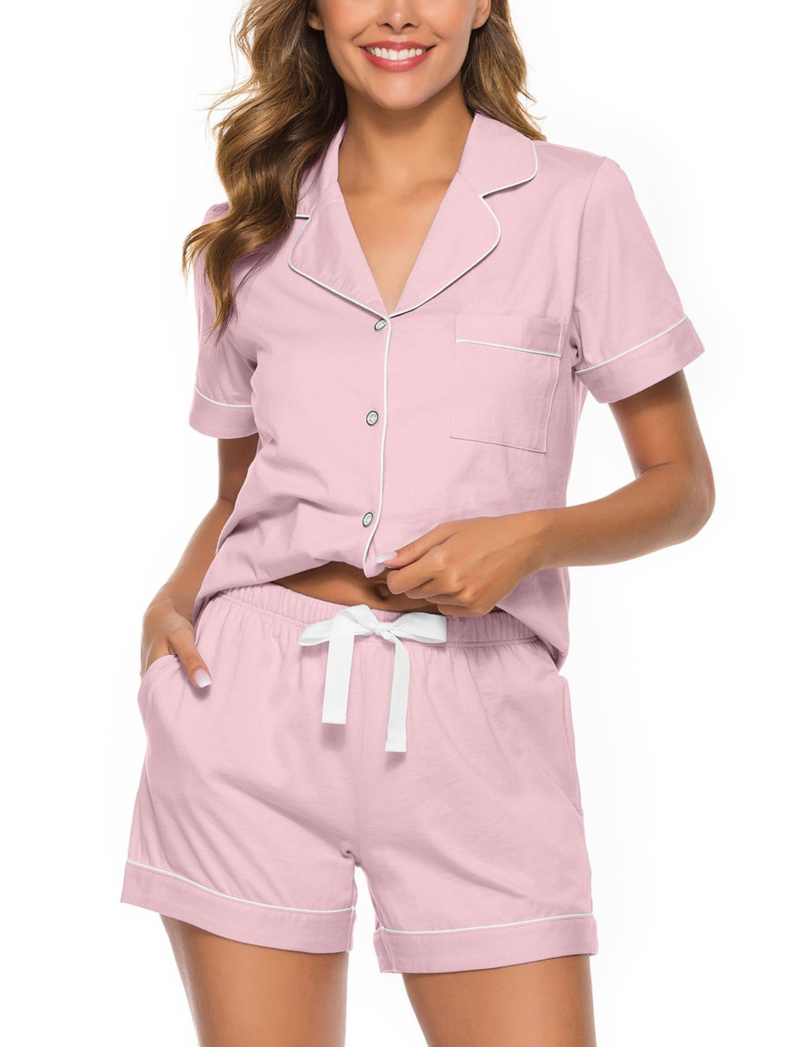 EA'S SECRET Womens Pajamas Set 100% Cotton Soft Short Sleeve Sleepwear Button Down Nightwear Summer Pj Sets S-XXL