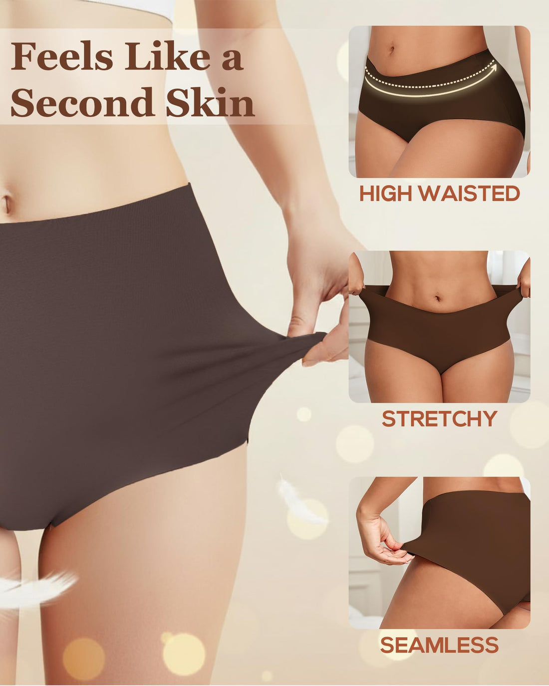High Waisted Seamless Underwear for Women Full Coverage Hiphugger High Rise Silky No Show Briefs Panties 6 Pack