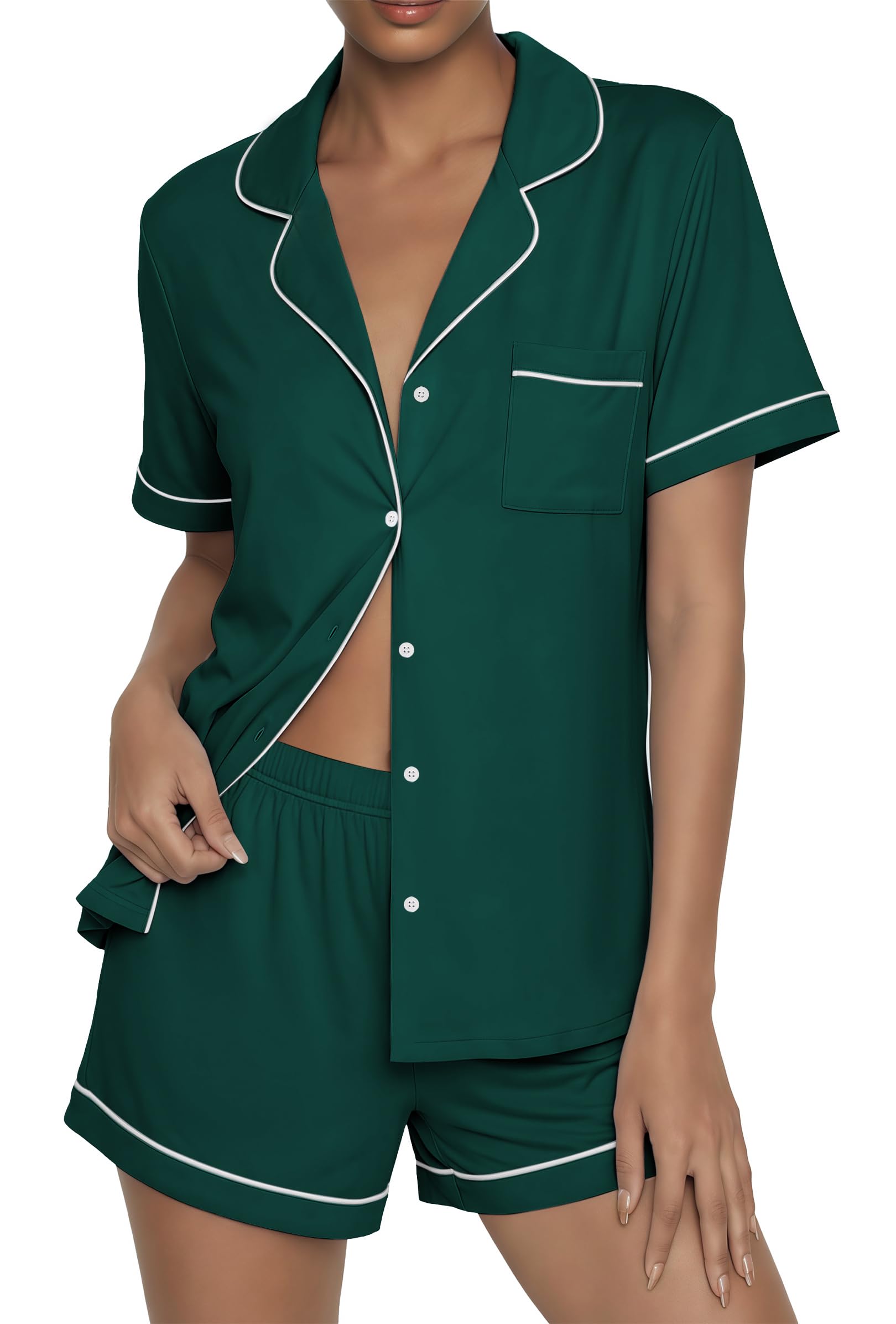 Ekouaer Womens Pajama Sets Button Up Pjs 2 Piece Short Sleeve Sleepwear