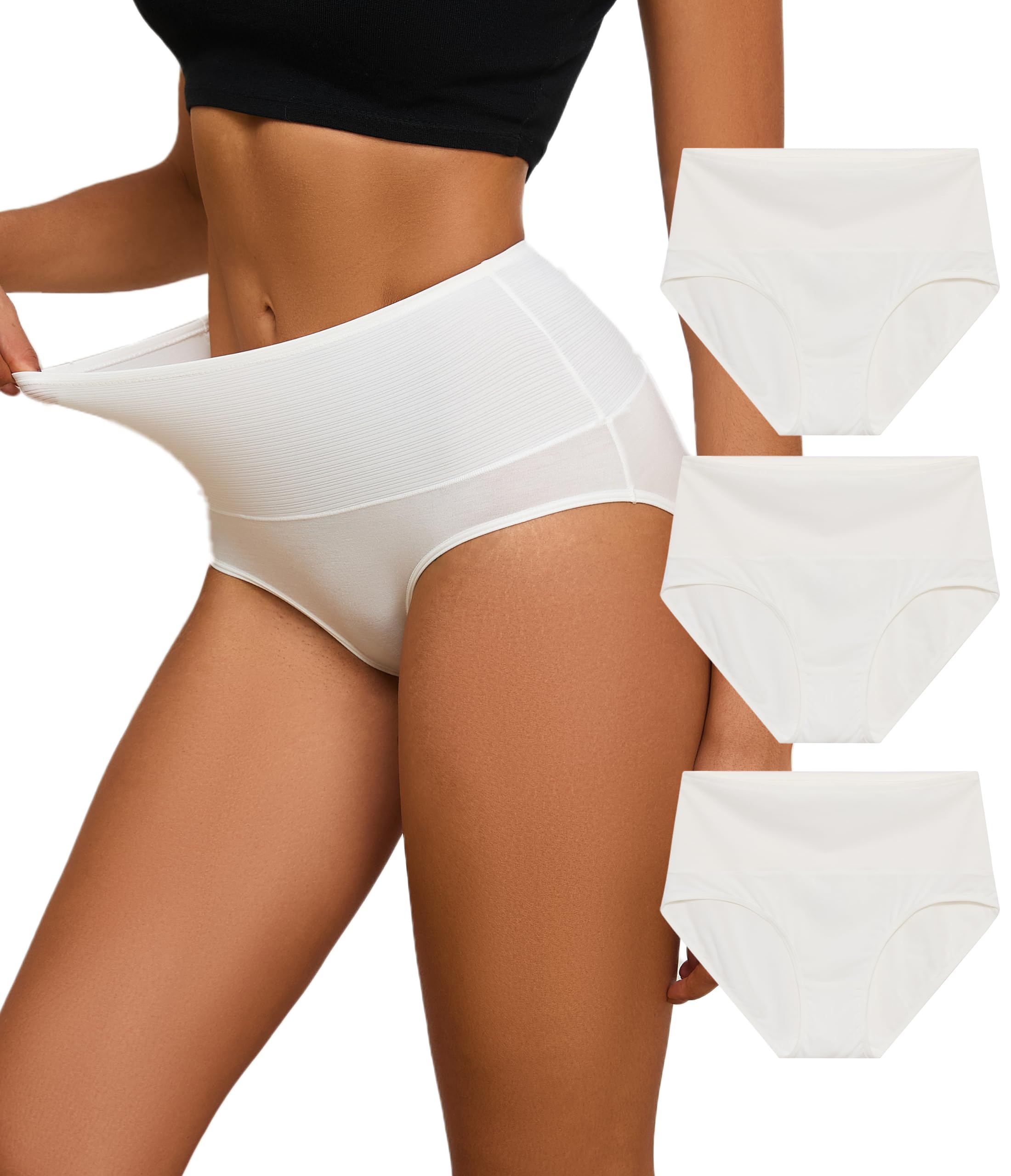 ANLIQI Women's Modal Underwear High Waisted Full Coverage Briefs Soft Stretch Breathable Ladies Hipster Panties Multipack