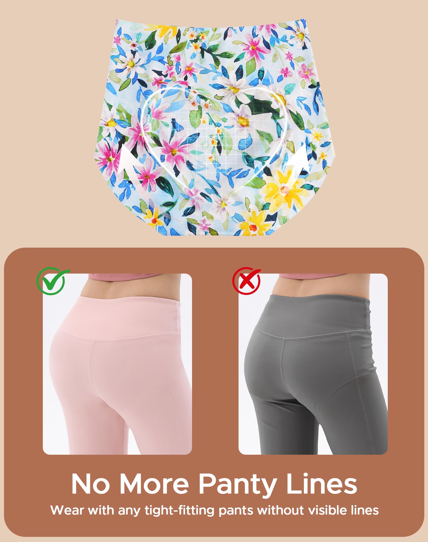 INNERSY Women's High Waist Seamless Underwear No Show Panties Full Coverage Briefs 3-Pack