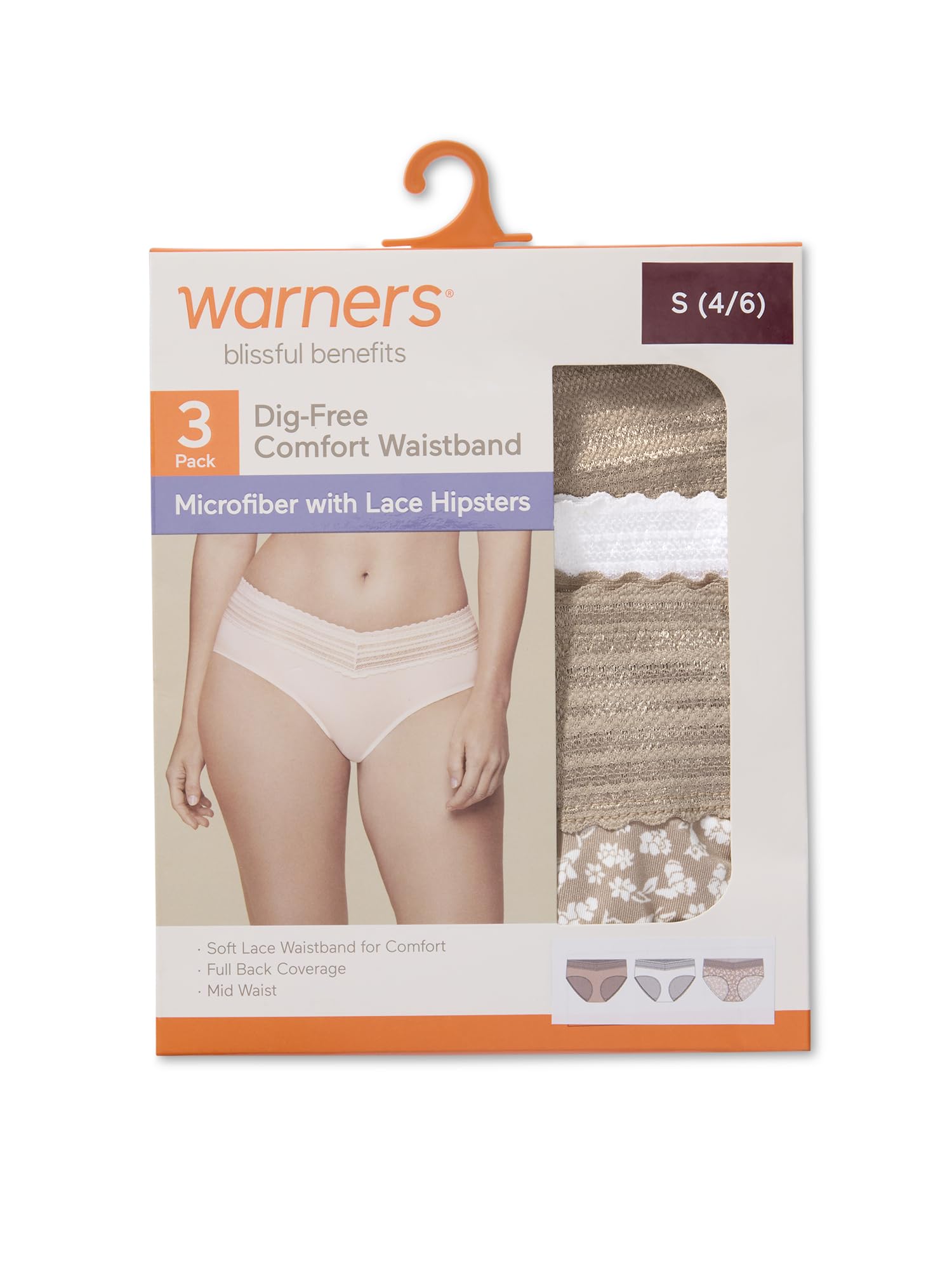 Warner's Women's Blissful Benefits Women's Dig-free Microfiber Lace Hipster 3-pack