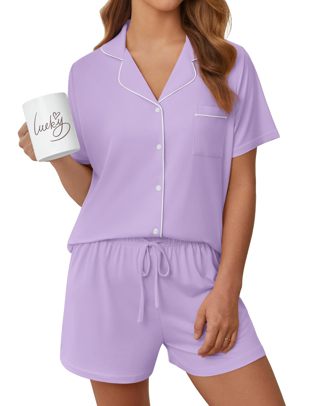 Womens Pajama Sets Summer Pjs Short Sleeve Button Down Top and Shorts Bride Sleepwear 2 Piece Comfy Lounge Set S-XXL