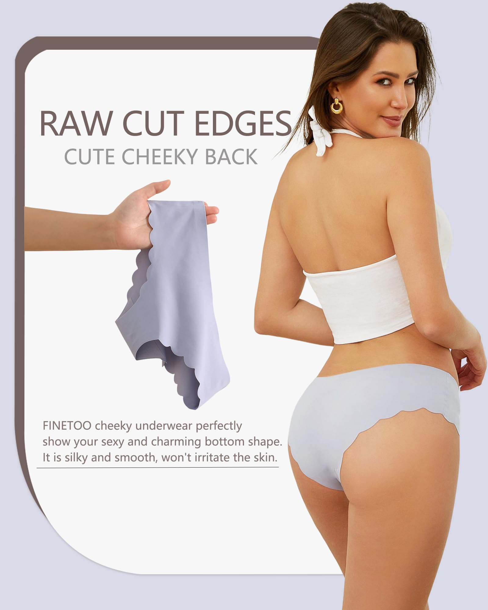 FINETOO 6 pack Seamless Underwear for Women Sexy Low Rise Hipster Wave Edge No Show Bikini Panties Womens Cheeky S-XL