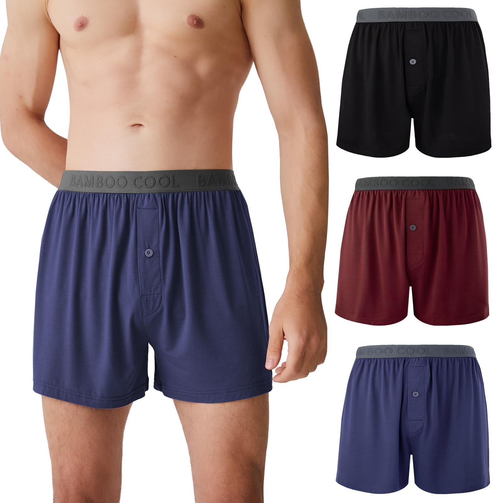 BAMBOO COOL Mens Boxer Shorts Underwear Soft Comfortable Breathable Knit Boxers Short for Men (3 or 5 Pack)