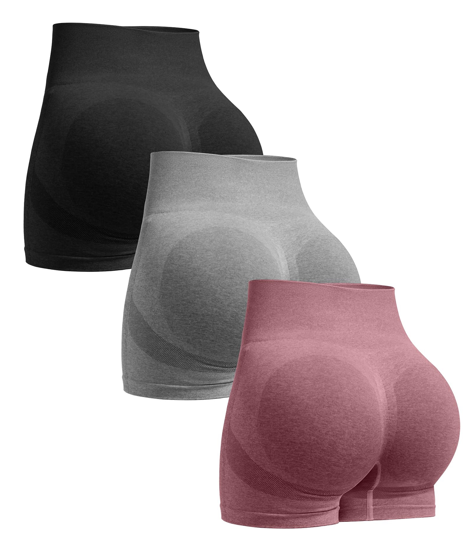 OVESPORT 3 Piece Workout Shorts for Women Seamless Scrunch Butt Lifting High Waisted Yoga Gym Booty Running Short Pants