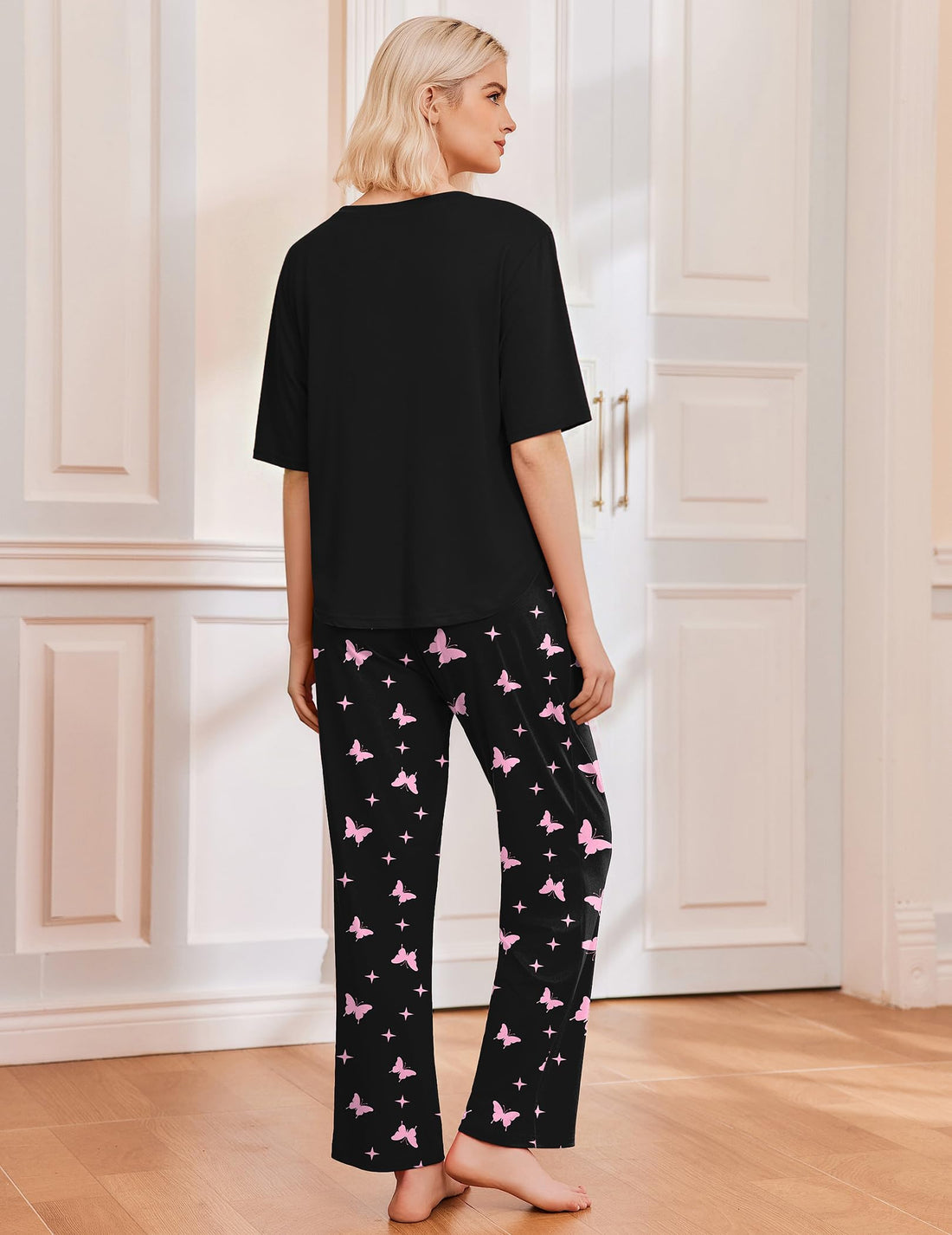 Ekouaer 2 Pack Womens Pajamas Sets Short Sleeve Long Pants Pjs Lounge Set
