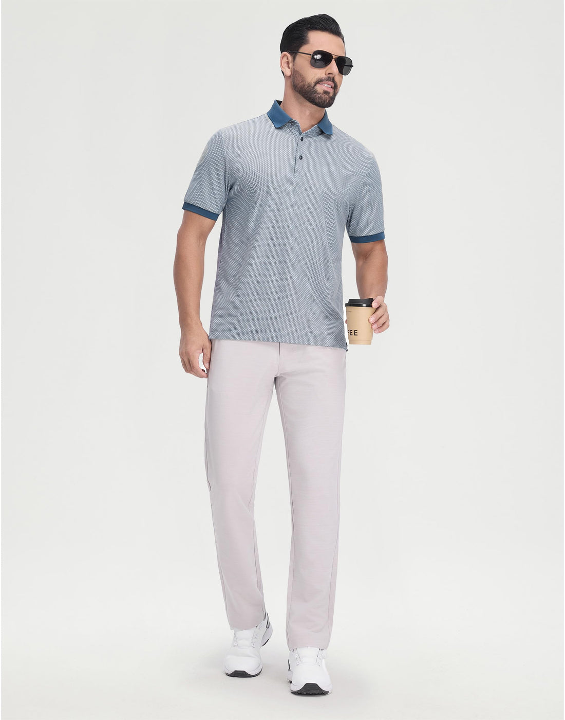 M MAELREG Mens Golf Polo Shirts Jacquard Ribbed Collar Performance Moisture Wicking Dry Fit Short Sleeve Golf Shirts for Men