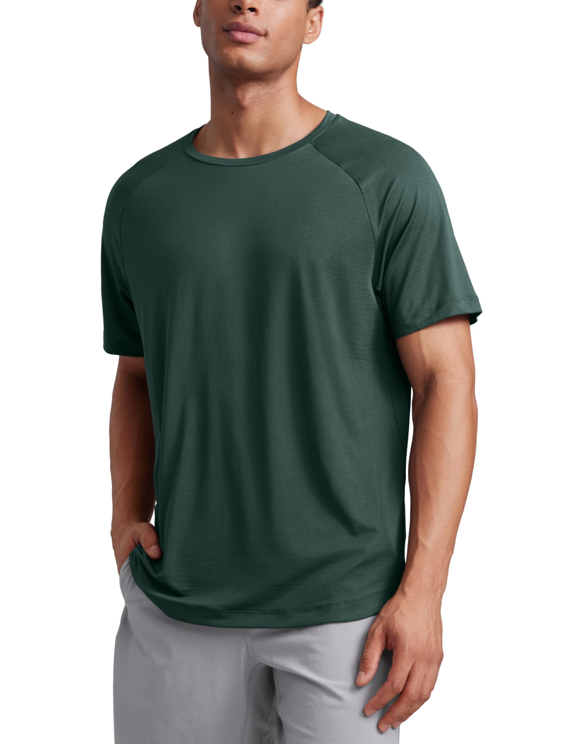 CRZ YOGA Breathable Texture Crewneck T-Shirts | Workout, Quick Dry, Lightweight, Classic Fit, Round Scallop Back, Short Sleeve Shirts for Men
