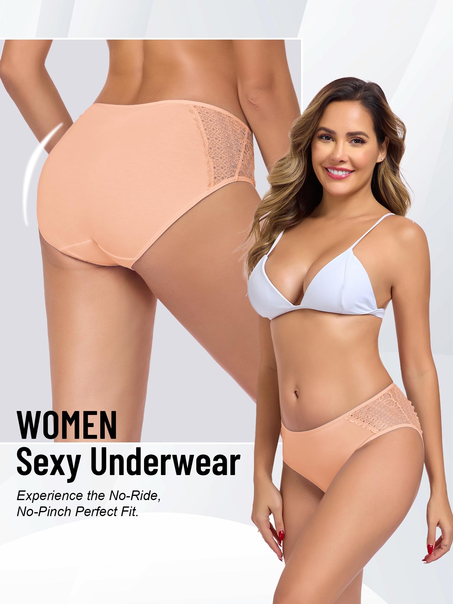 COLORFULLEAF Women's Cotton Hipster Panties Sexy Lace Underwear Pack Soft Moisture Wicking Bikini Briefs