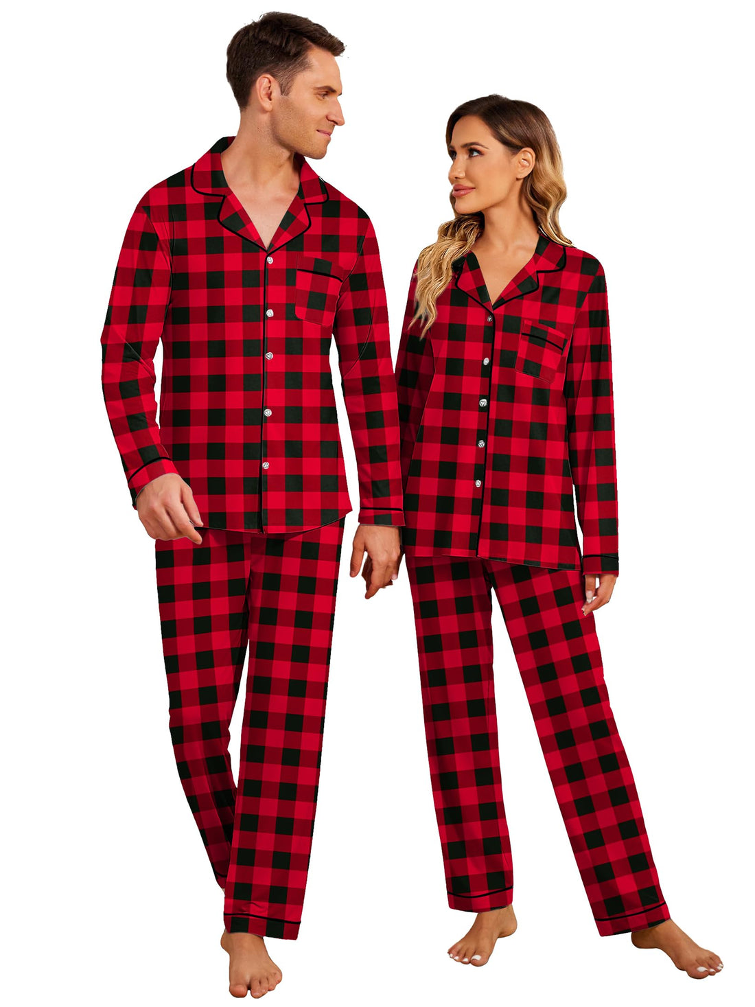 Ekouaer Christmas Family Matching Pajamas Long Sleeve Button Down Pj Set
