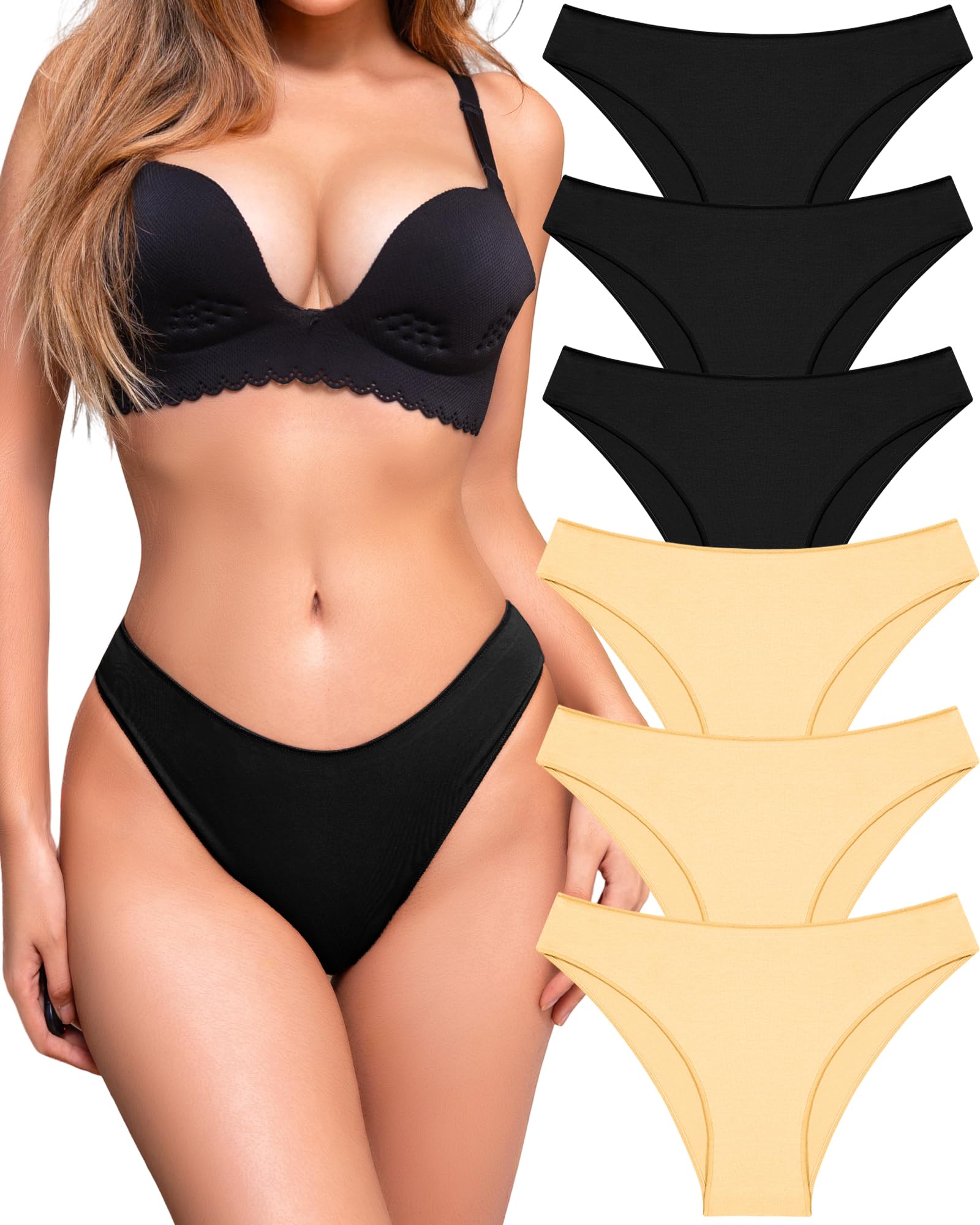 UNDER THE SEA Cotton Underwear for Women 6 Pack Sexy Bikini High Cut Breathable Cheeky Panties Underwear Womens Lingerie