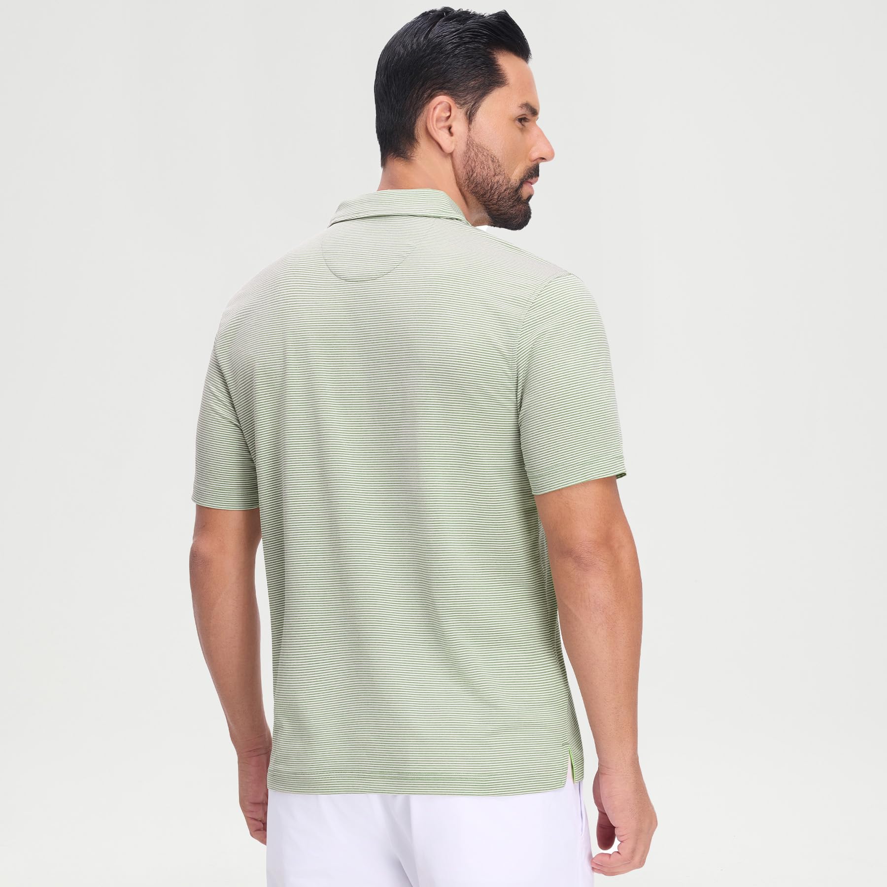 M MAELREG Men's Jacquard Stripe Golf Shirts Quick Dry Performance Short Sleeve Moisture Wicking Polo Shirt for Men