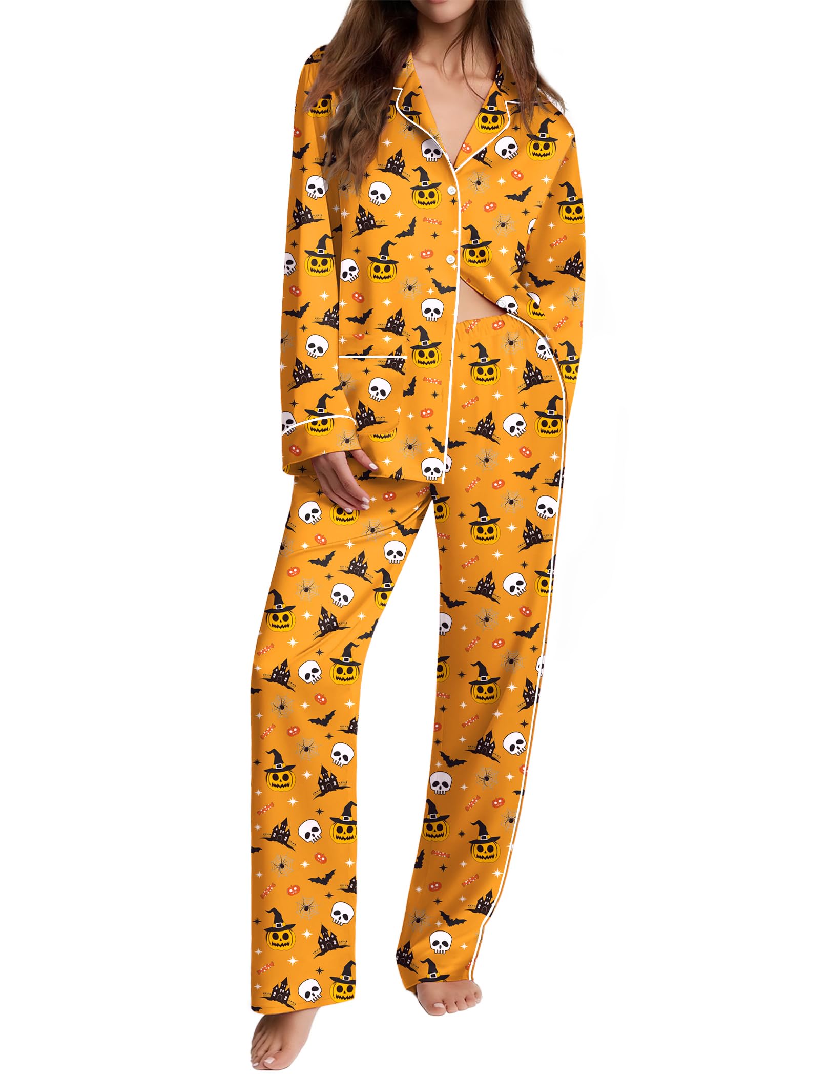 Ekouaer Womens Pajama Sets Satin Silk Pjs Long Sleeve Button Down Sleepwear