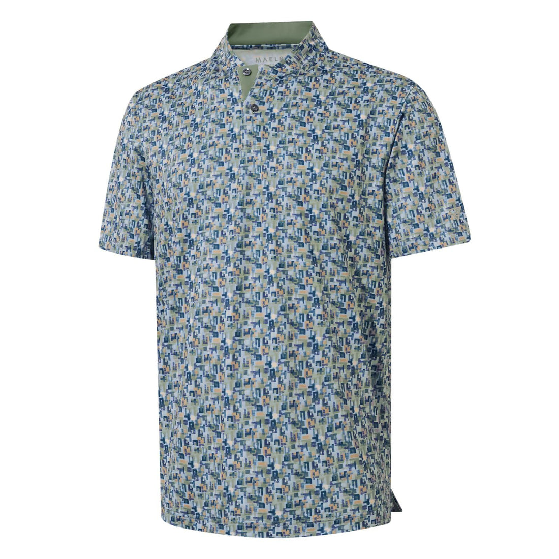 M MAELREG Golf Shirts for Men Collarless Performance Dry Fit Stretch Henley Casual Printed Mens Polo Shirts Short Sleeve
