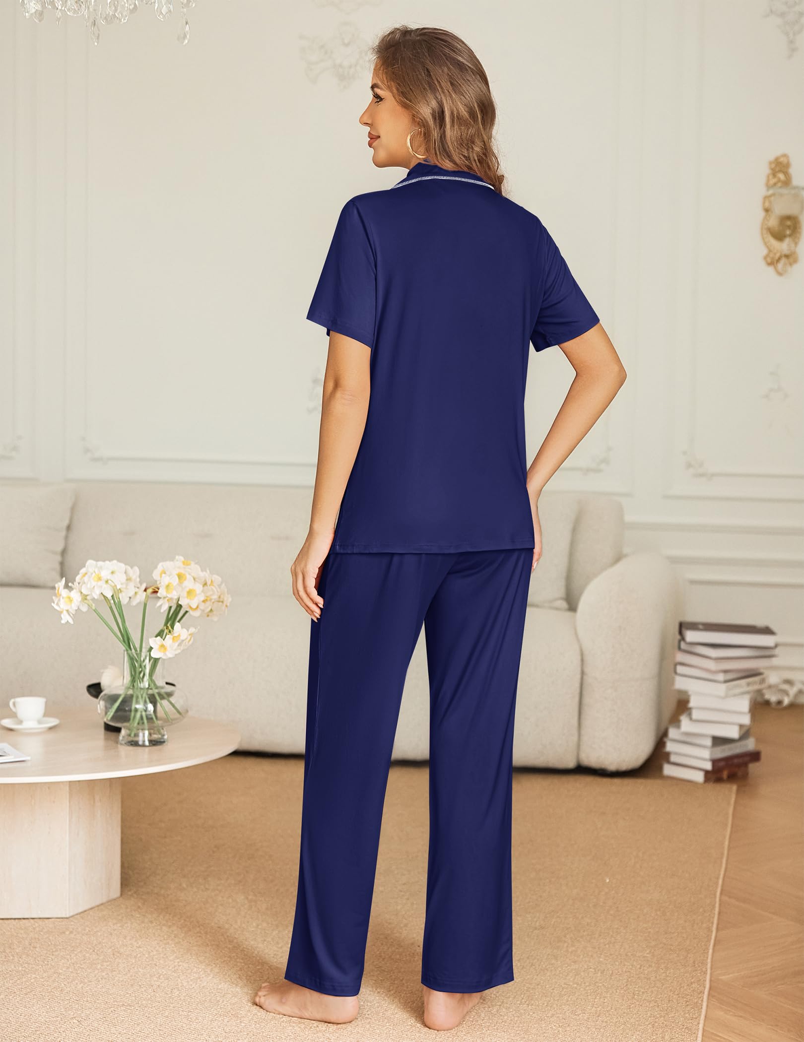 Ekouaer Womens Pajama Sets Button Down Lounge Sets 2 Piece Short Sleeve Pjs