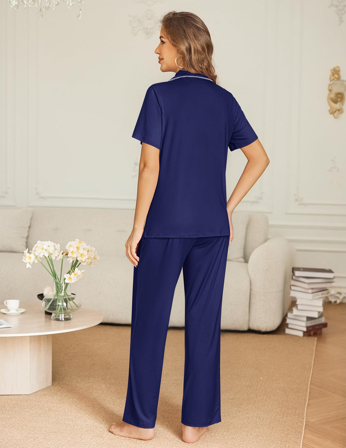 Ekouaer Womens Pajama Sets Button Down Lounge Sets 2 Piece Short Sleeve Pjs
