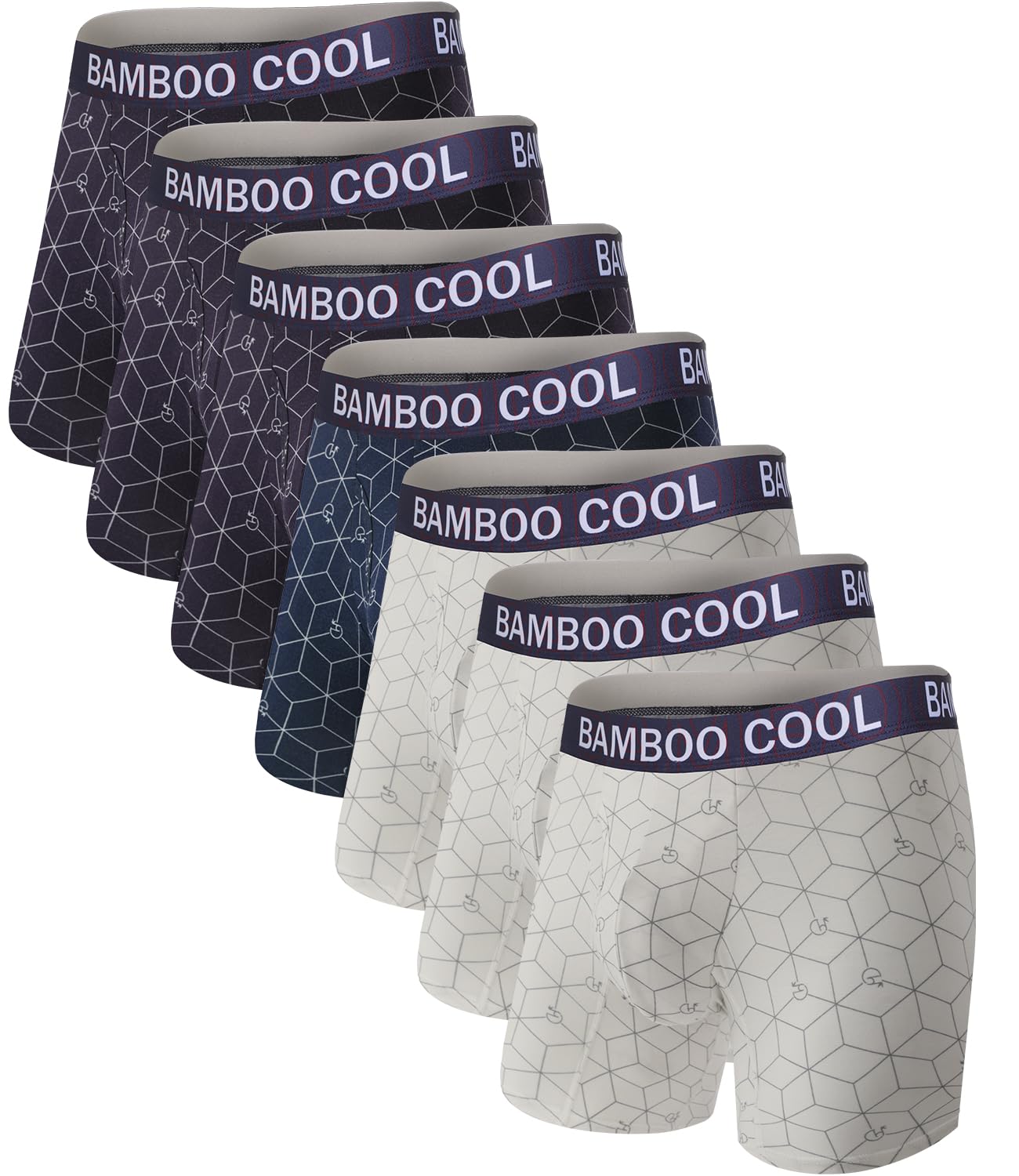 BAMBOO COOL Men's Underwear Boxer Briefs Fly with Built-in 3D Pouch Comfortable Cool Underwear for Men 4 Pack