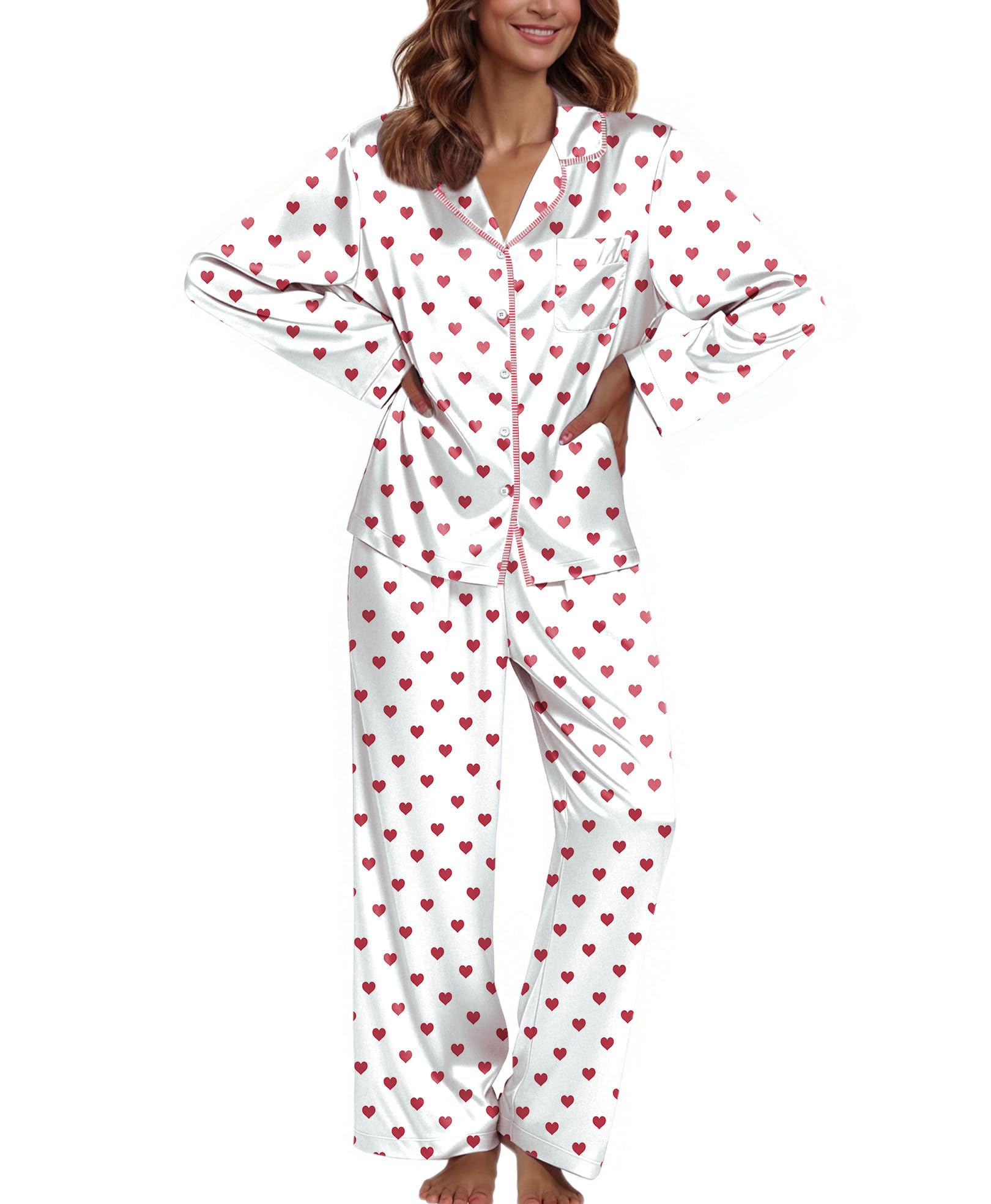 Ekouaer Pajamas For Women Silk Pjs Long Sleeve Button Down Lounge Sets