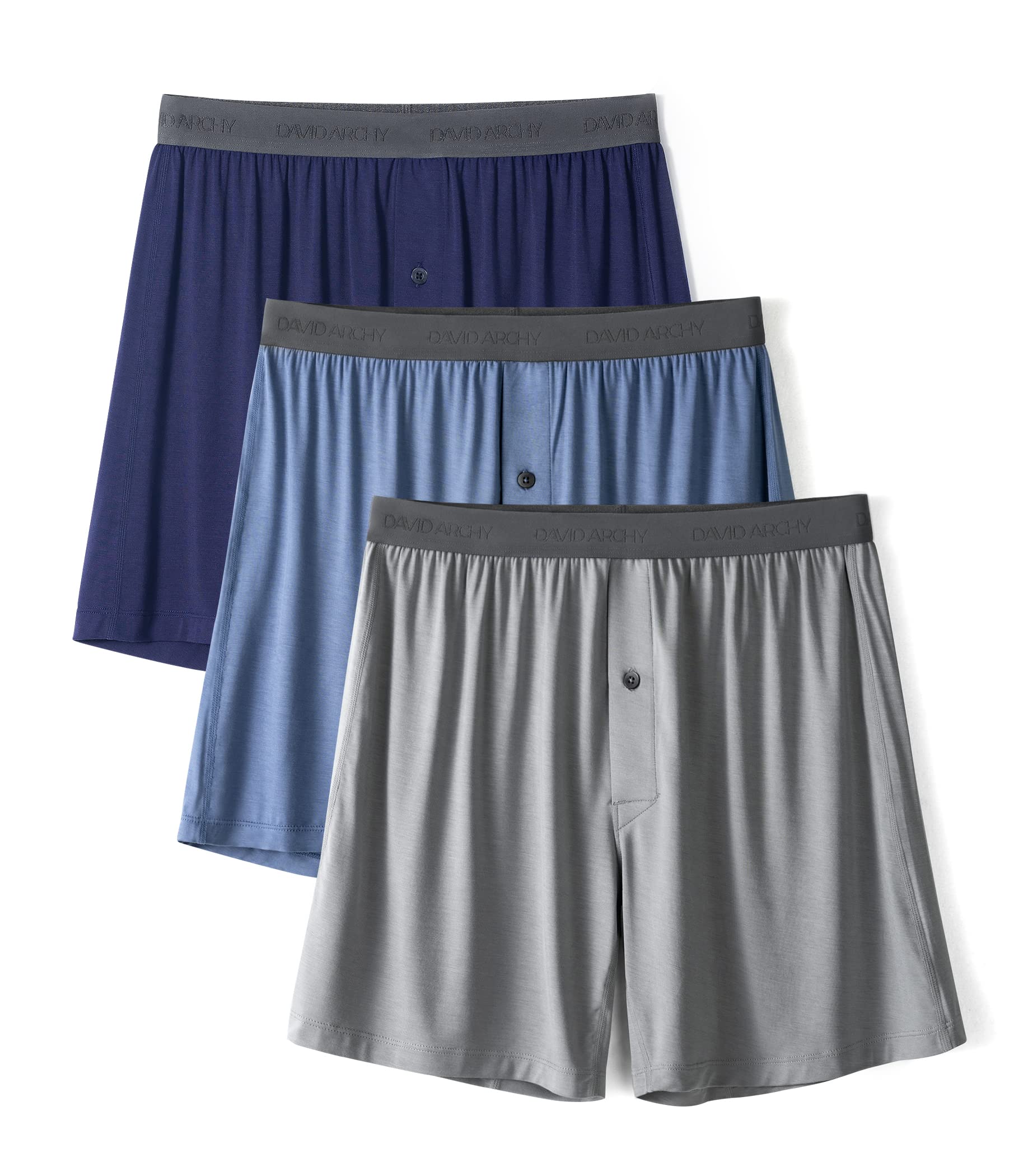 DAVID ARCHY Men's Bamboo Rayon Boxers Breathable Cooling Mens Boxer Shorts with Button Fly Relaxed Fit Underwear 3/4/5 Pack