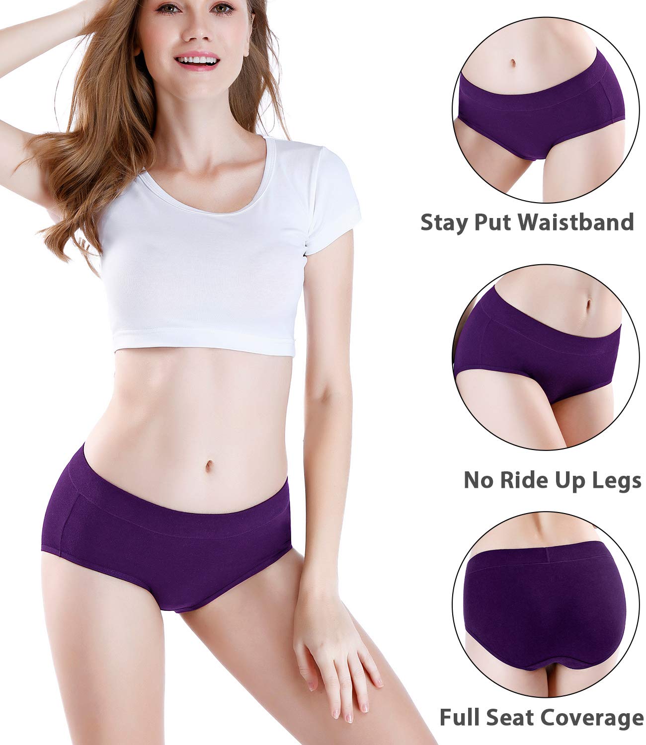wirarpa Women's Underwear Cotton Mid Waisted Ladies Panties Full Coverage Briefs 4 Pack (Regular & Plus Size)